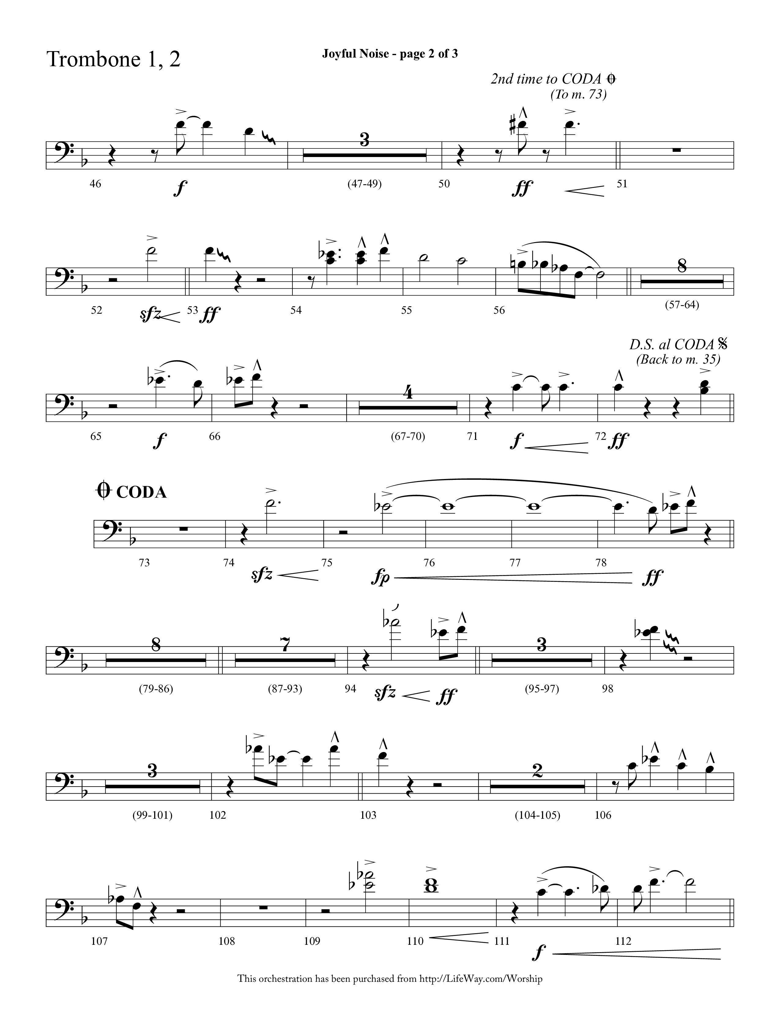 Joyful Noise (Choral Anthem SATB) Trombone 1/2 (Lifeway Choral / Arr. Cliff Duren)