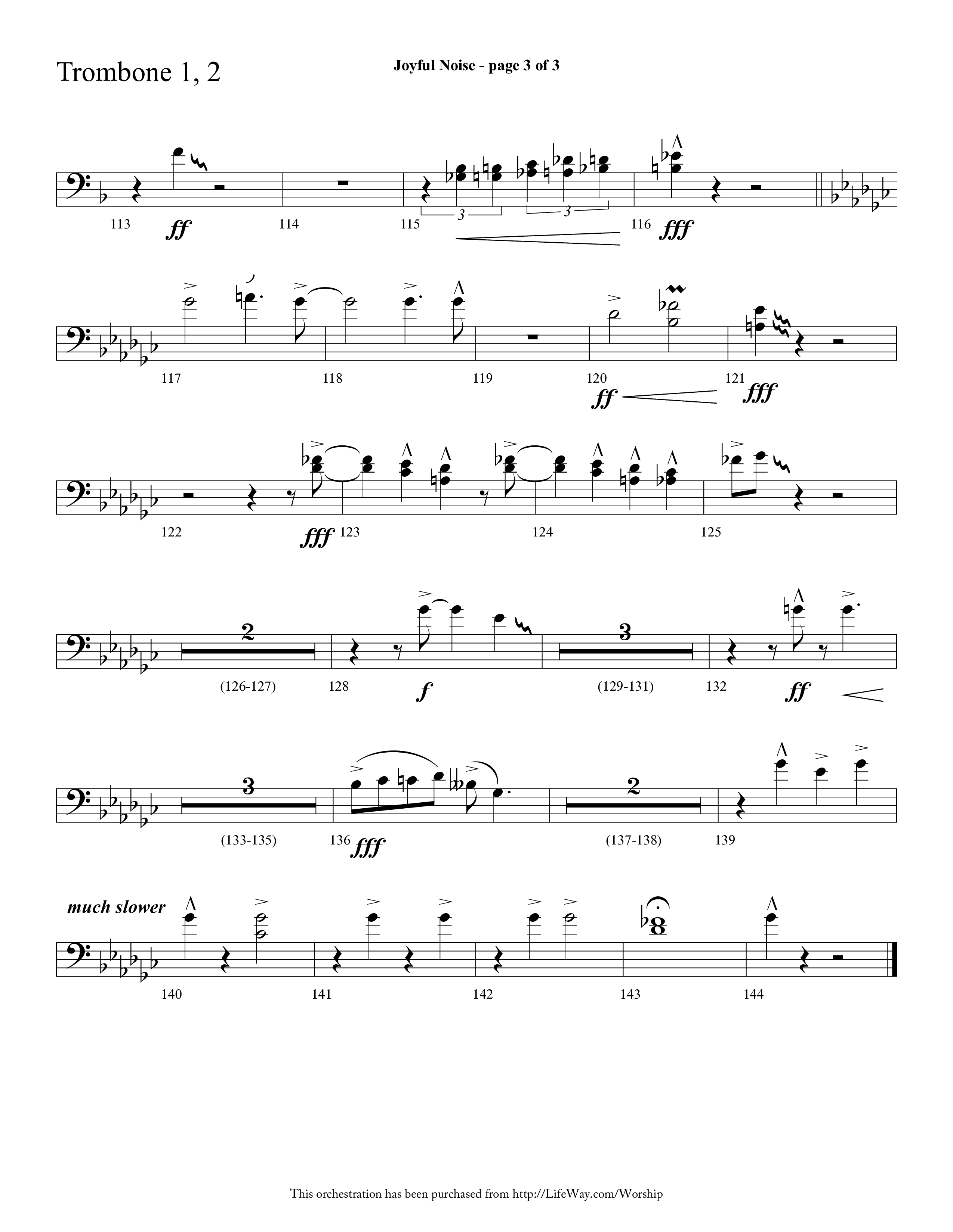 Joyful Noise (Choral Anthem SATB) Trombone 1/2 (Lifeway Choral / Arr. Cliff Duren)