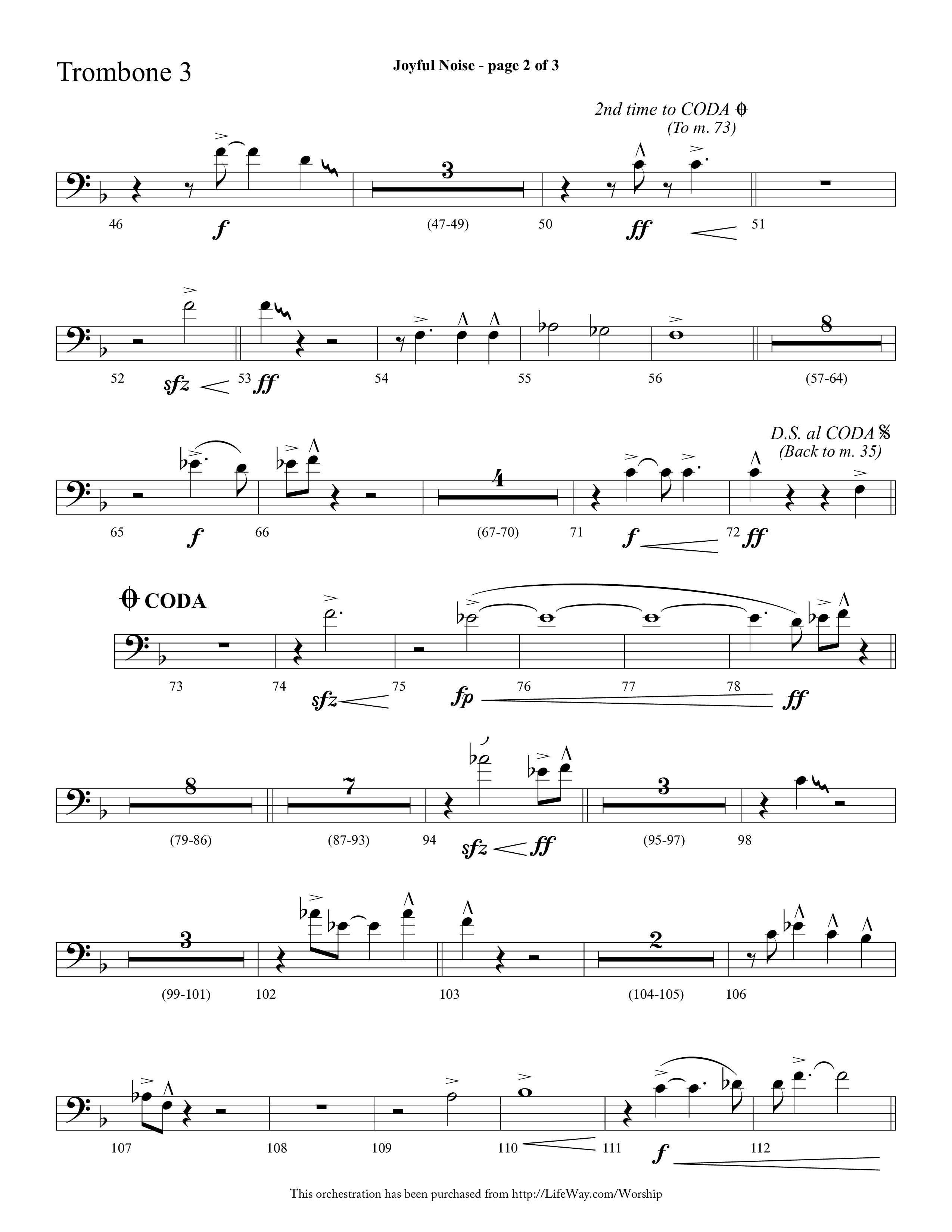 Joyful Noise (Choral Anthem SATB) Trombone 3 (Lifeway Choral / Arr. Cliff Duren)