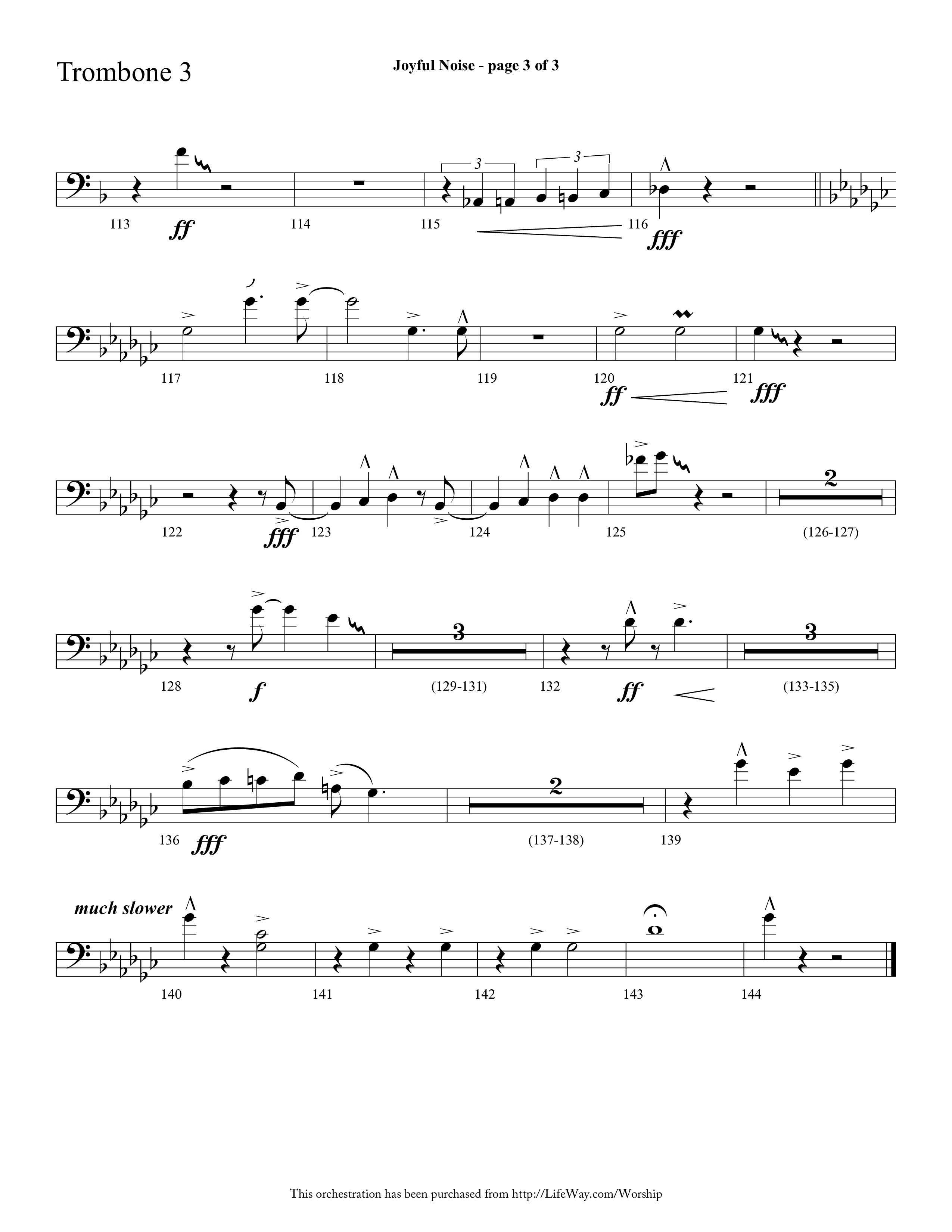 Joyful Noise (Choral Anthem SATB) Trombone 3 (Lifeway Choral / Arr. Cliff Duren)