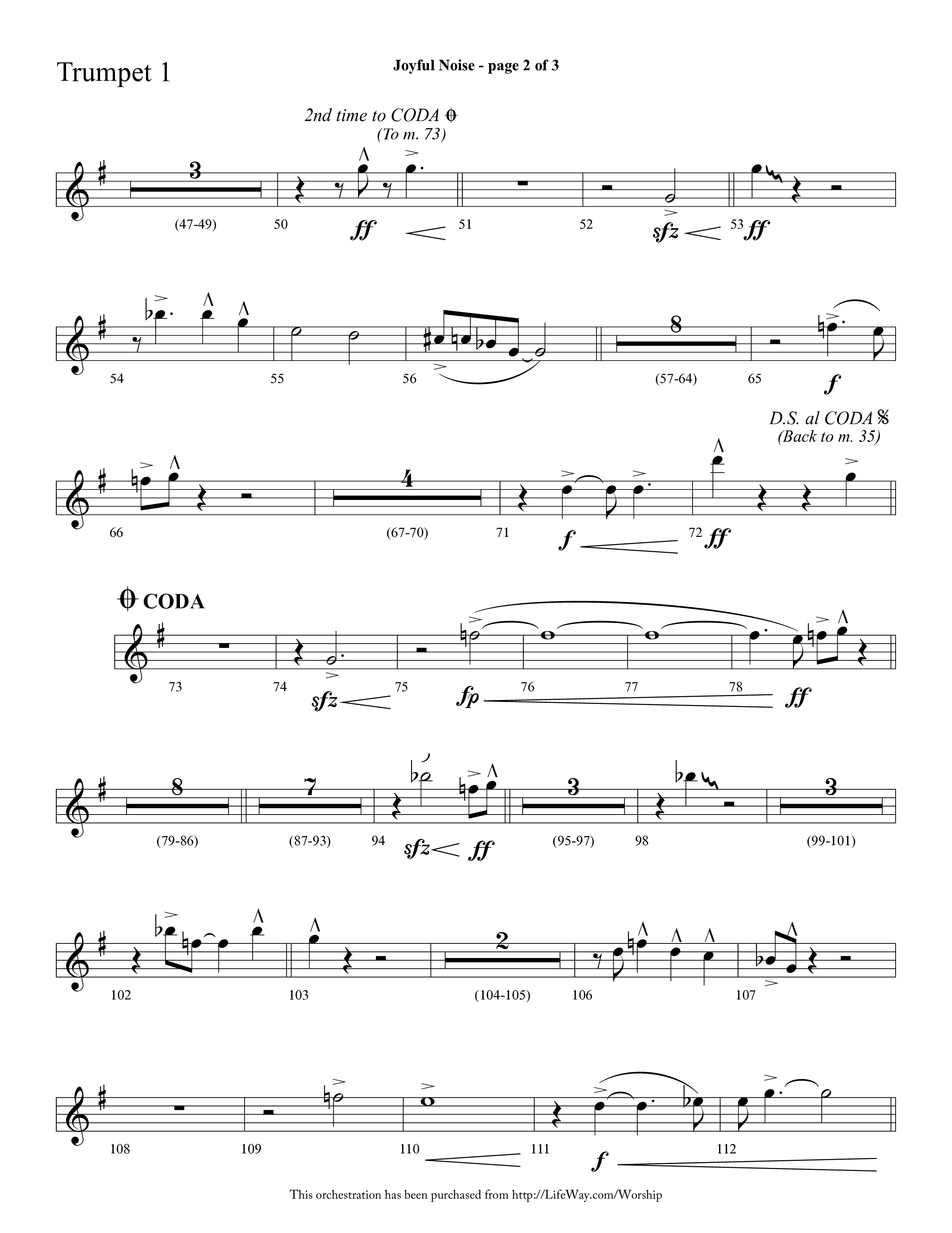 Joyful Noise (Choral Anthem SATB) Trumpet 1 (Lifeway Choral / Arr. Cliff Duren)