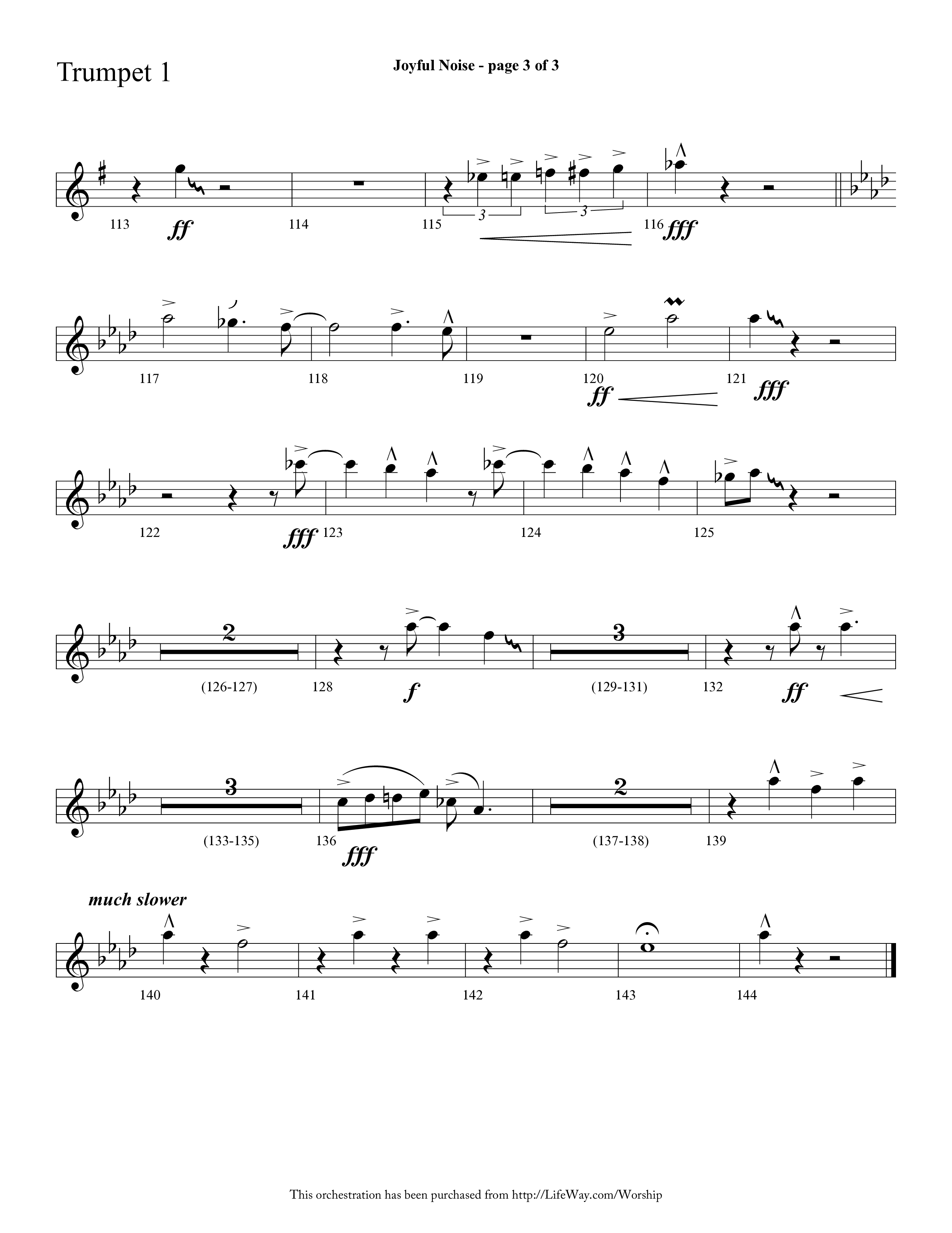 Joyful Noise (Choral Anthem SATB) Trumpet 1 (Lifeway Choral / Arr. Cliff Duren)