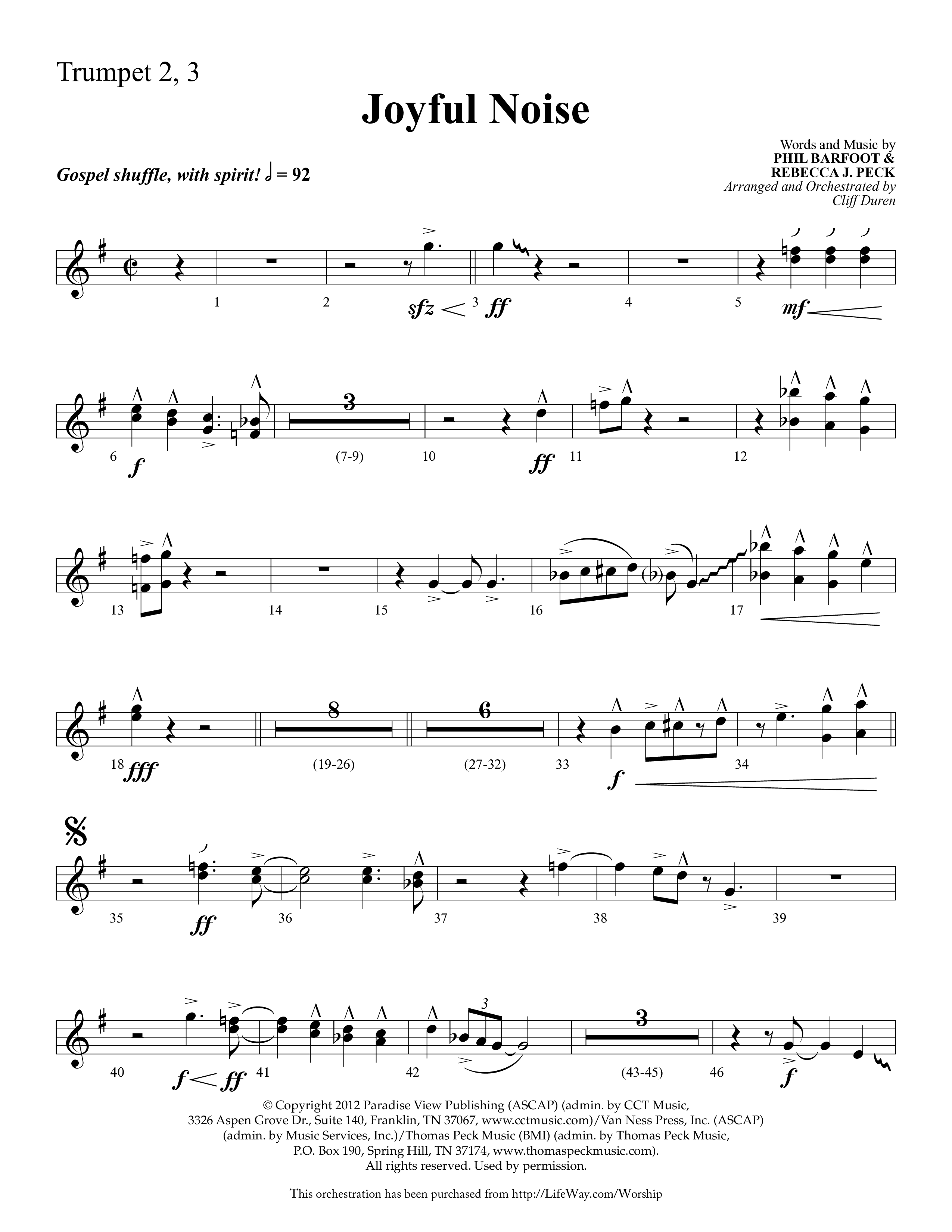 Joyful Noise (Choral Anthem SATB) Trumpet 2/3 (Lifeway Choral / Arr. Cliff Duren)