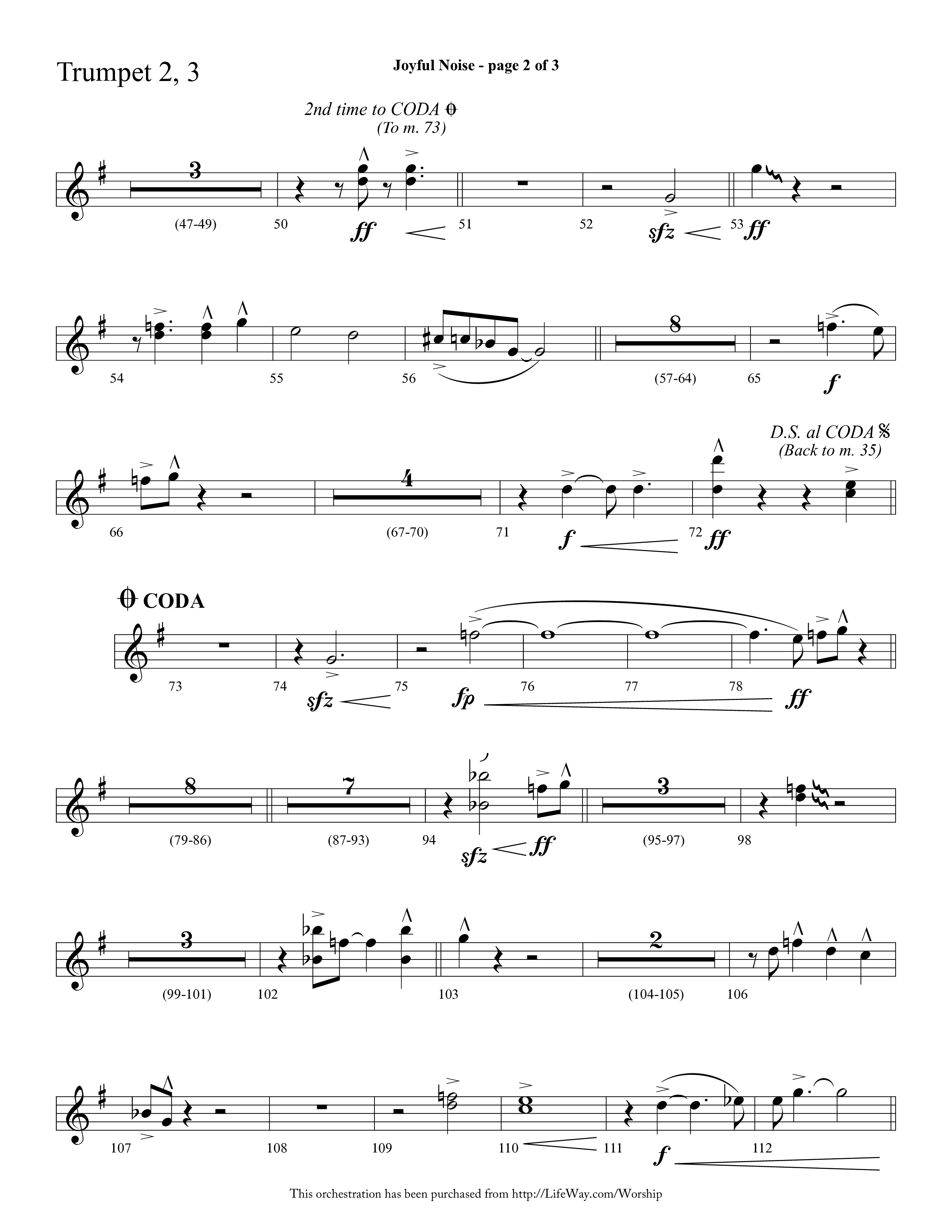 Joyful Noise (Choral Anthem SATB) Trumpet 2/3 (Lifeway Choral / Arr. Cliff Duren)