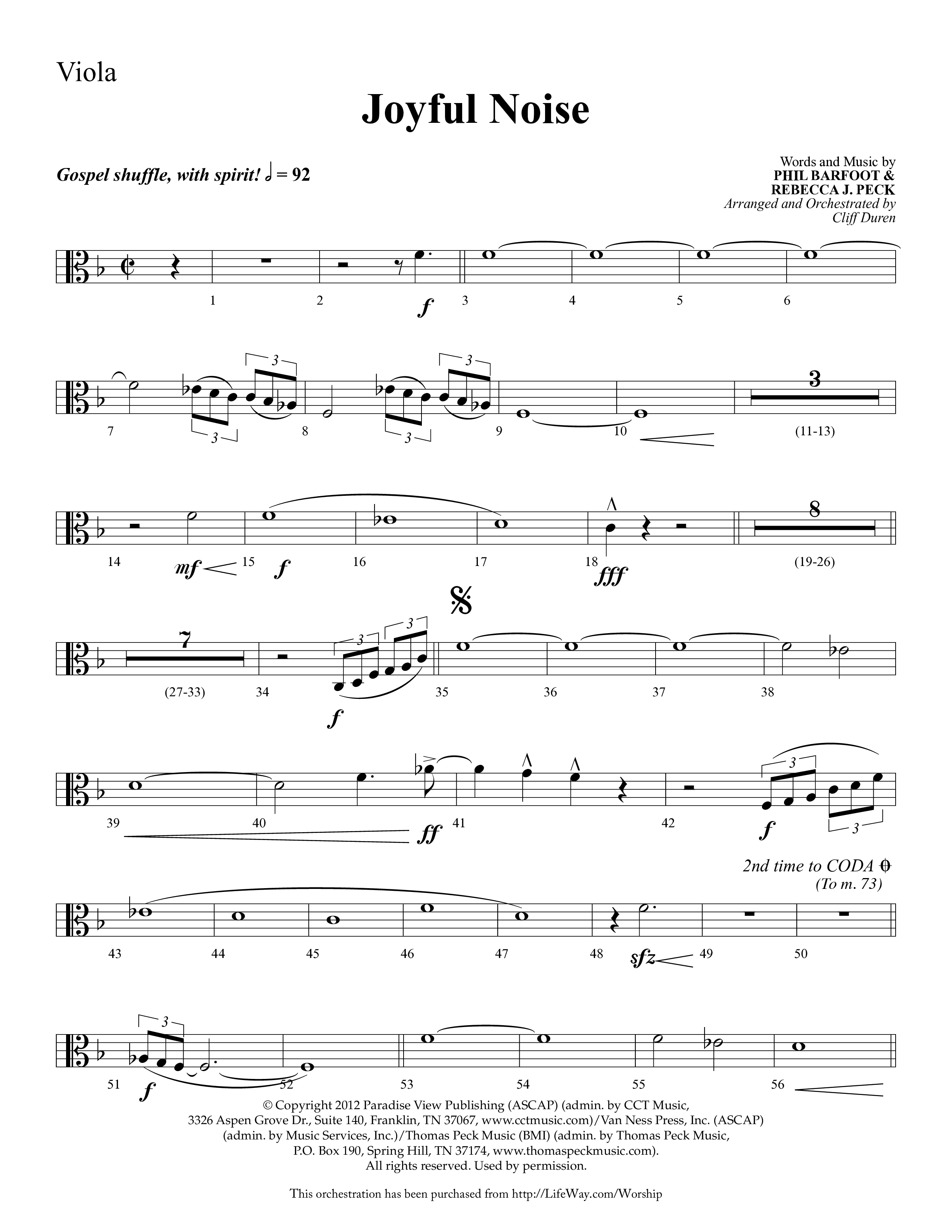 Joyful Noise (Choral Anthem SATB) Viola (Lifeway Choral / Arr. Cliff Duren)