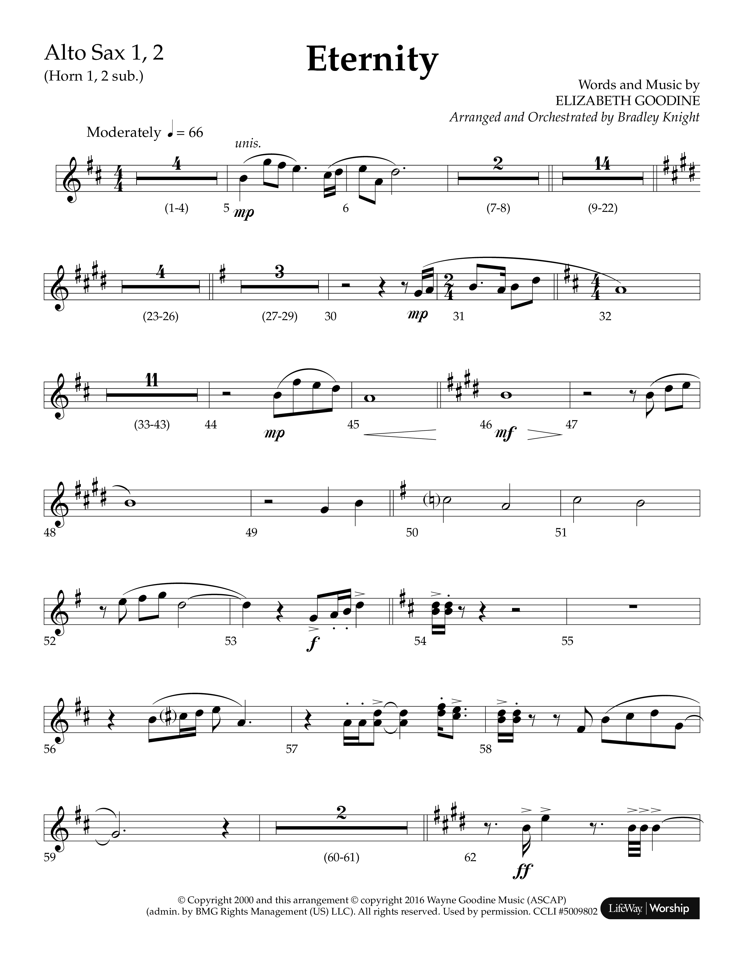 Eternity (Choral Anthem SATB) Alto Sax 1/2 (Lifeway Choral / Arr. Bradley Knight)