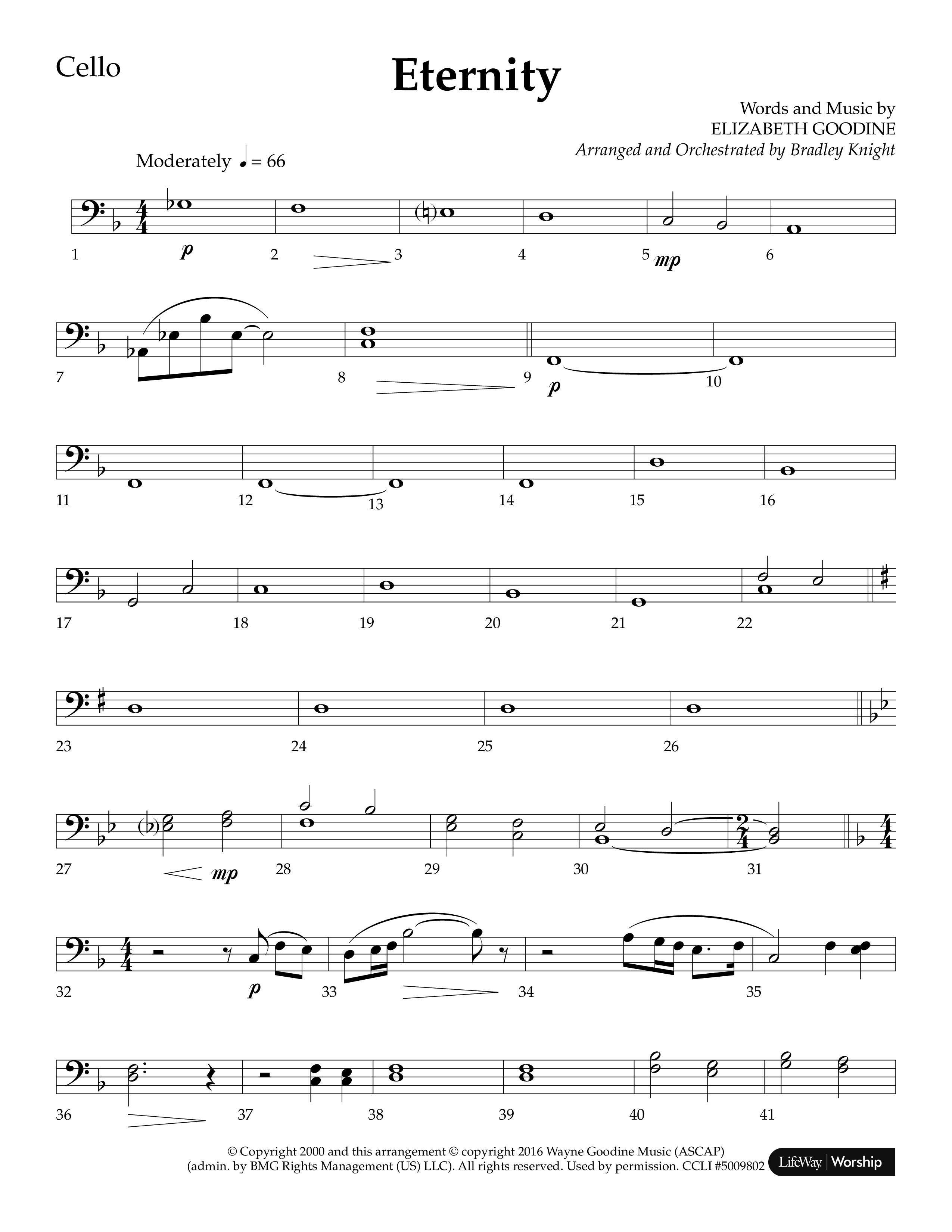 Eternity (Choral Anthem SATB) Cello (Lifeway Choral / Arr. Bradley Knight)