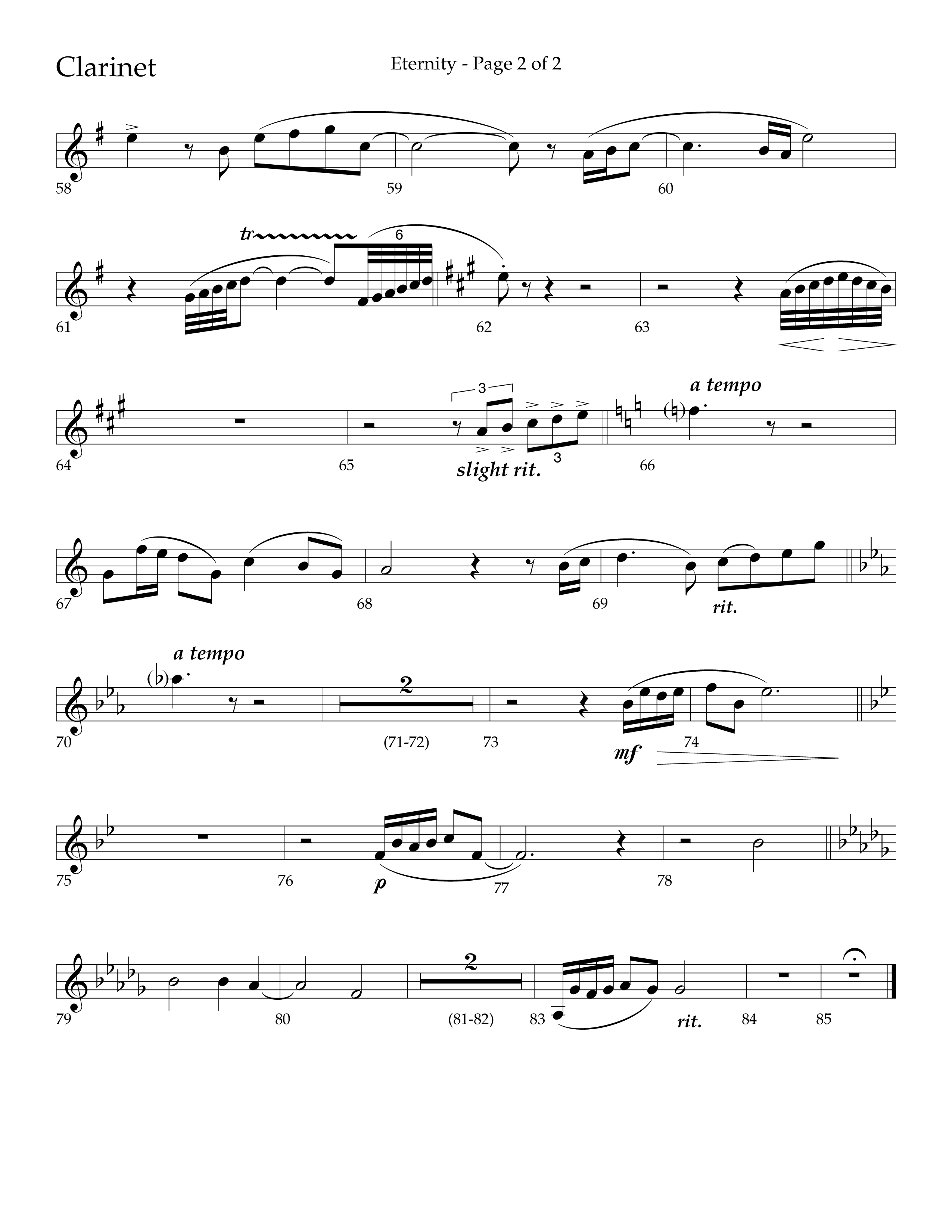 Eternity (Choral Anthem SATB) Clarinet 1/2 (Lifeway Choral / Arr. Bradley Knight)