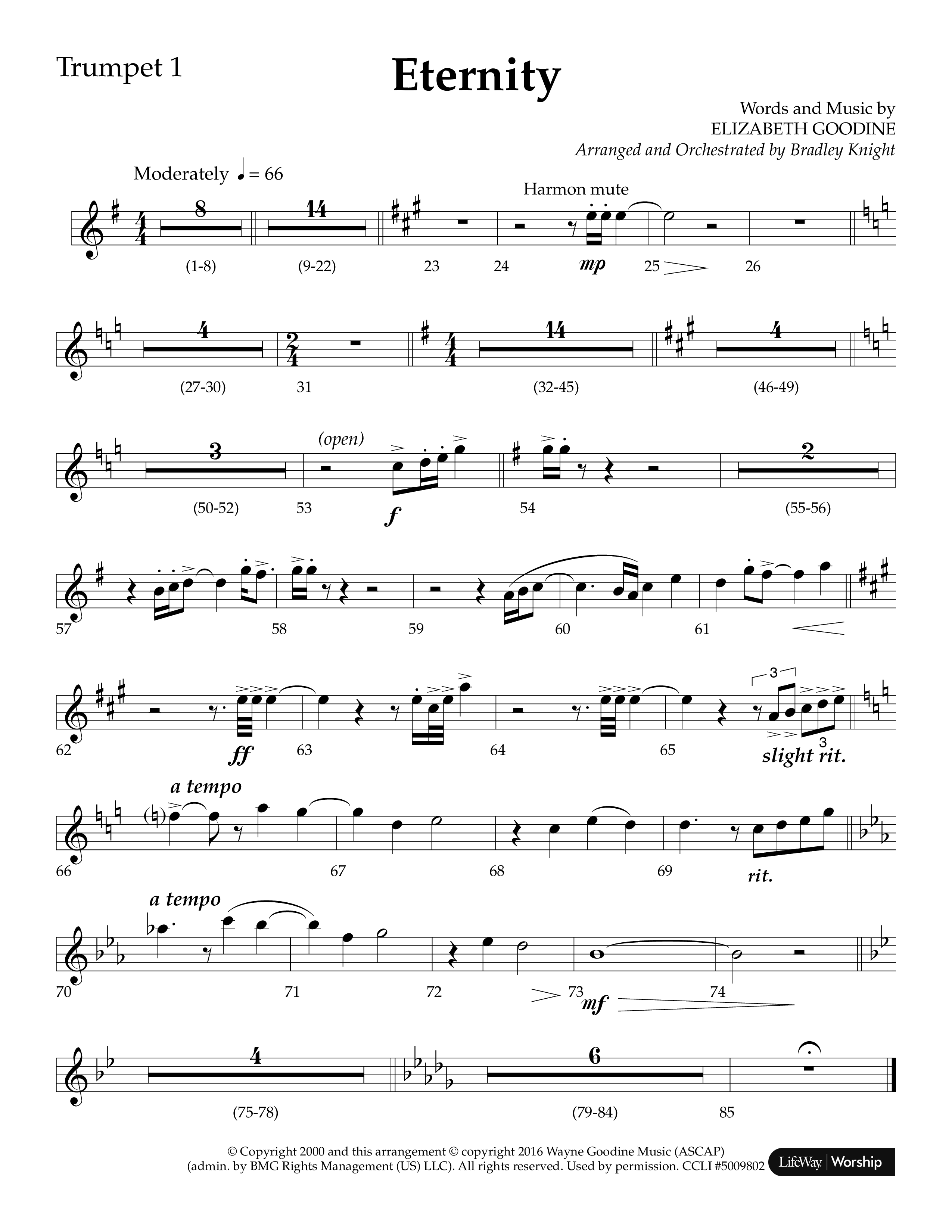 Eternity (Choral Anthem SATB) Trumpet 1 (Lifeway Choral / Arr. Bradley Knight)