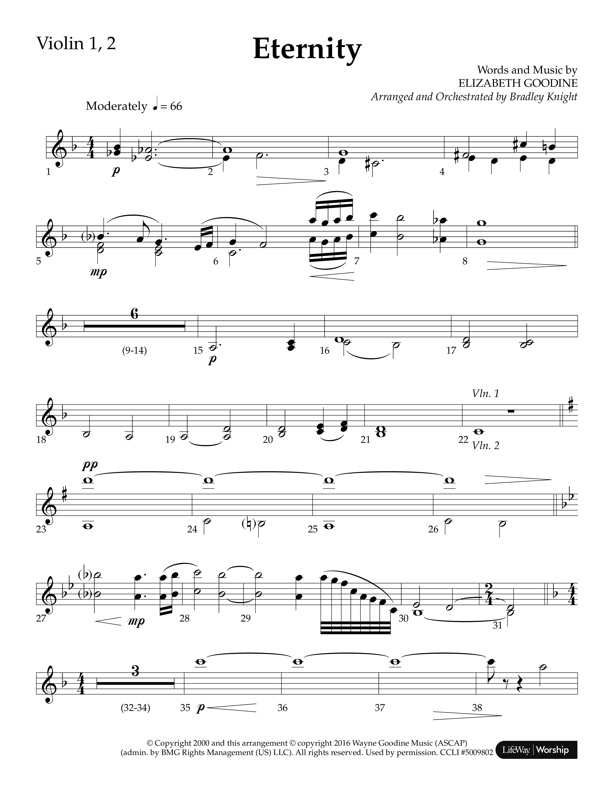 Eternity (Choral Anthem SATB) Violin 1/2 (Lifeway Choral / Arr. Bradley Knight)
