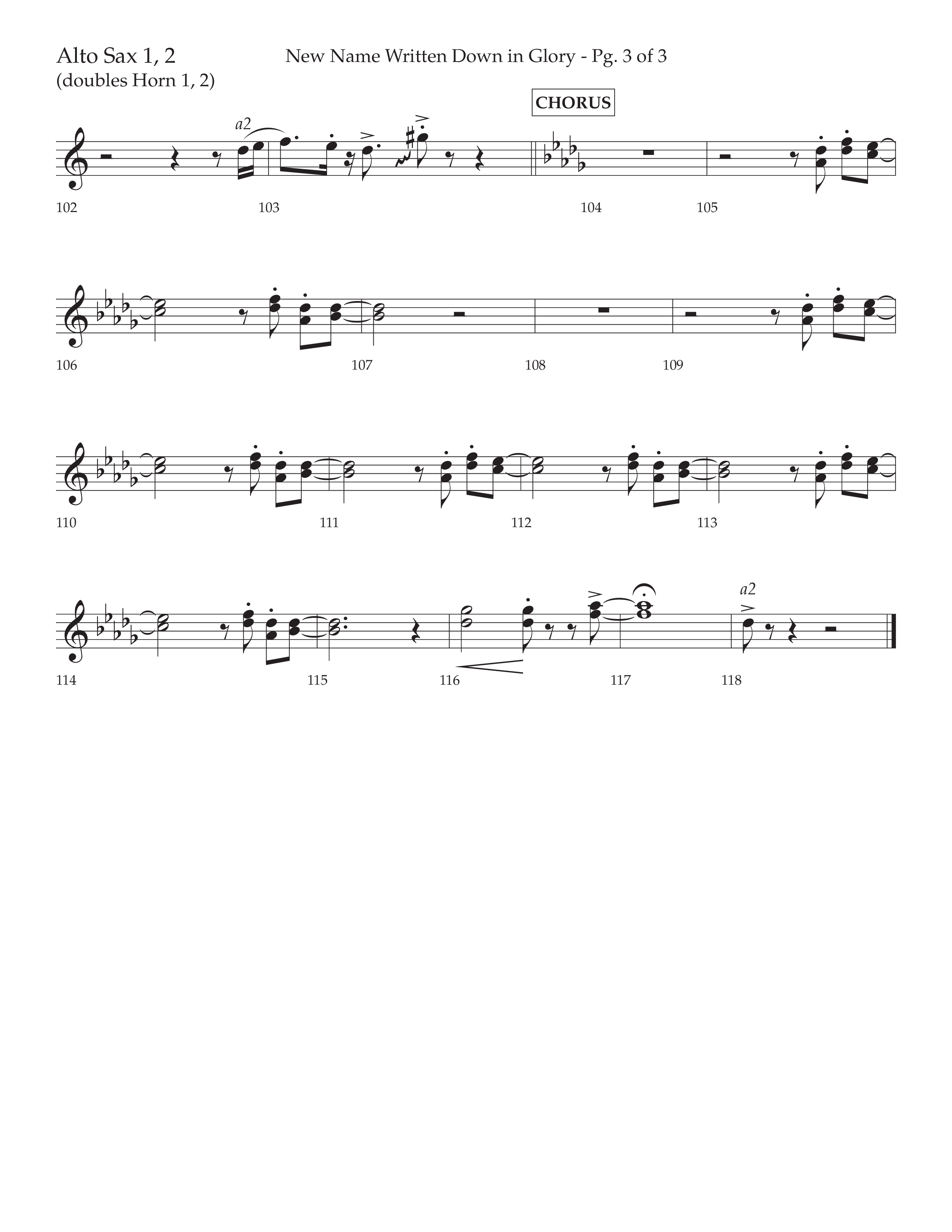 New Name Written Down In Glory (Choral Anthem SATB) Alto Sax 1/2 (Lifeway Choral / Arr. David Wise / Orch. Bradley Knight)