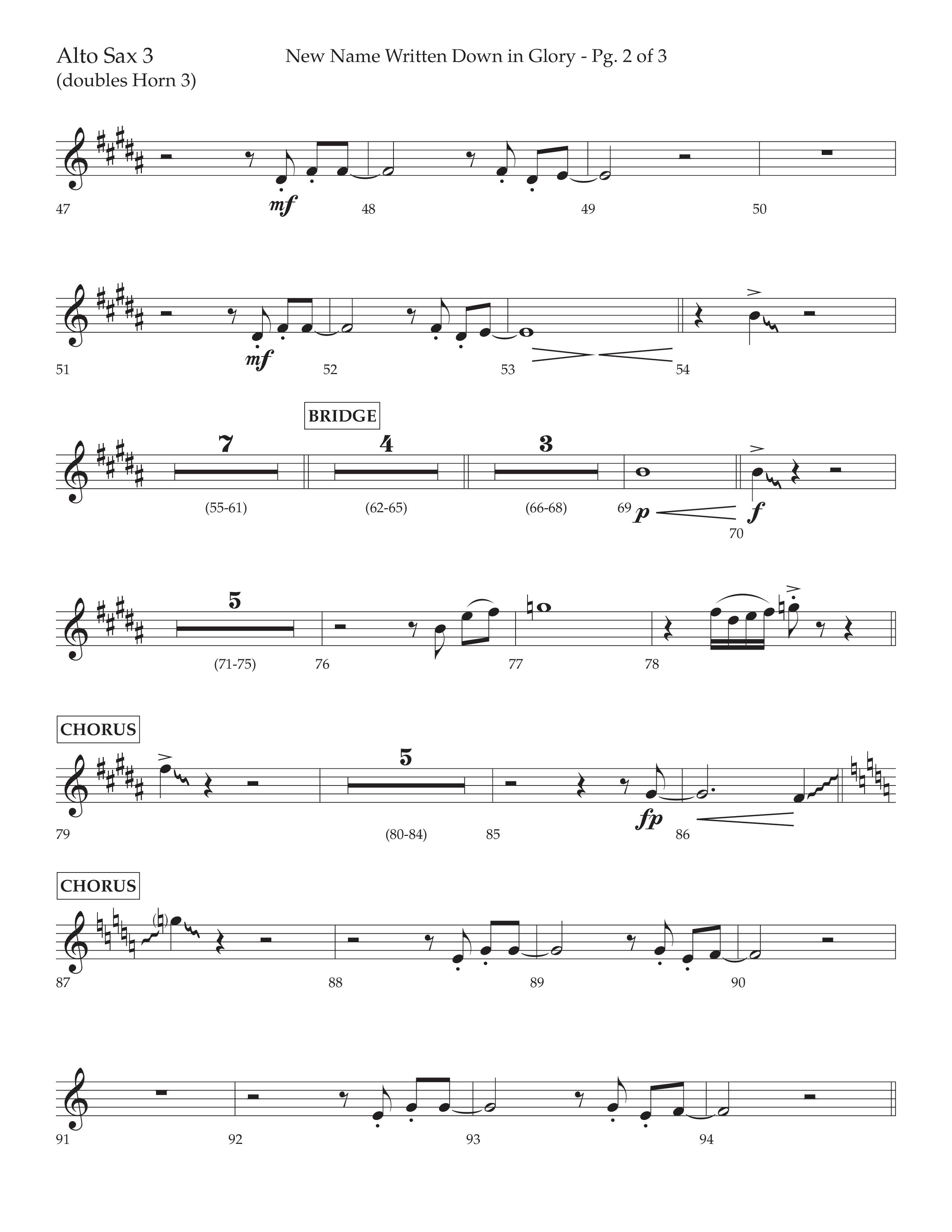 New Name Written Down In Glory (Choral Anthem SATB) Alto Sax (Lifeway Choral / Arr. David Wise / Orch. Bradley Knight)