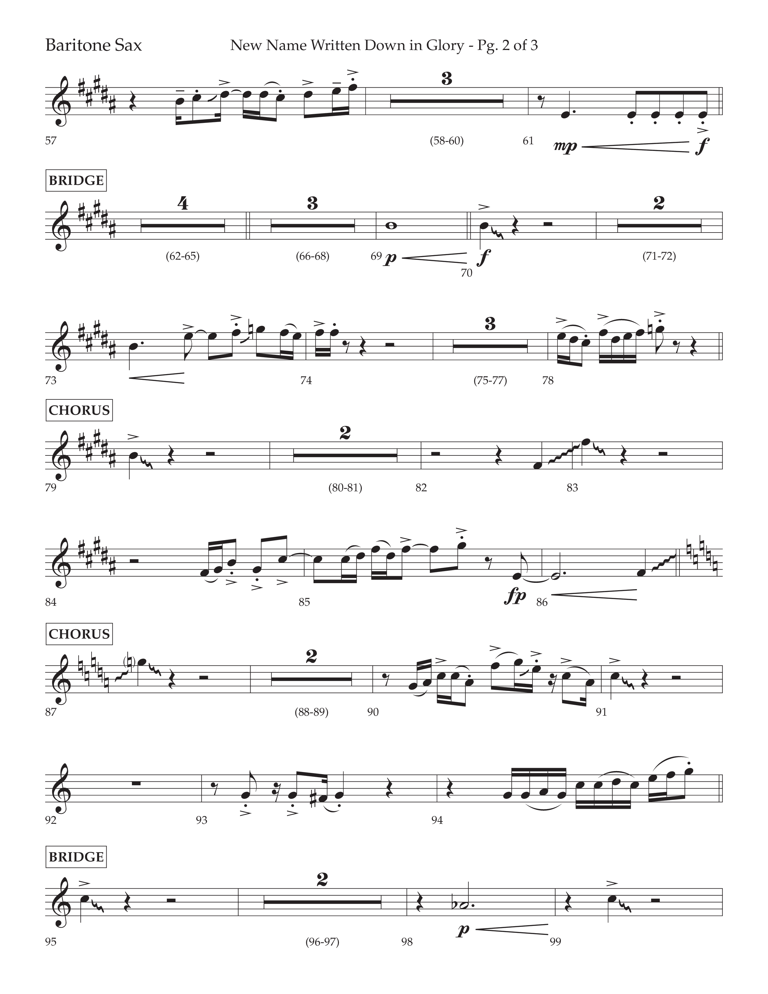New Name Written Down In Glory (Choral Anthem SATB) Bari Sax (Lifeway Choral / Arr. David Wise / Orch. Bradley Knight)