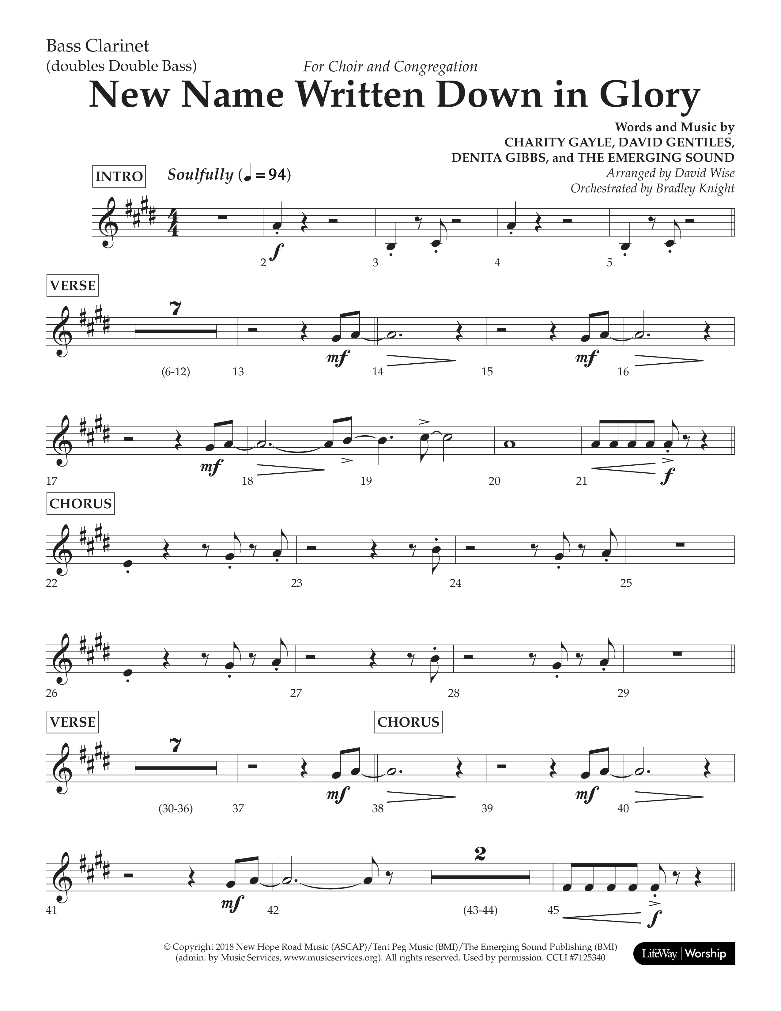 New Name Written Down In Glory (Choral Anthem SATB) Bass Clarinet (Lifeway Choral / Arr. David Wise / Orch. Bradley Knight)