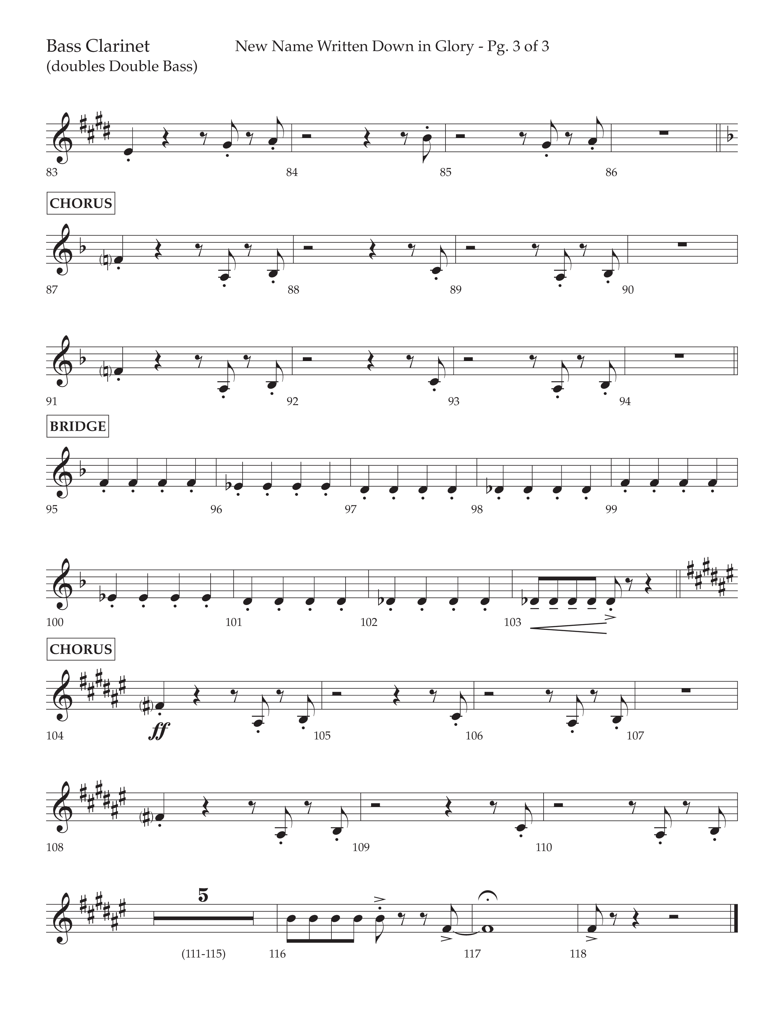 New Name Written Down In Glory (Choral Anthem SATB) Bass Clarinet (Lifeway Choral / Arr. David Wise / Orch. Bradley Knight)