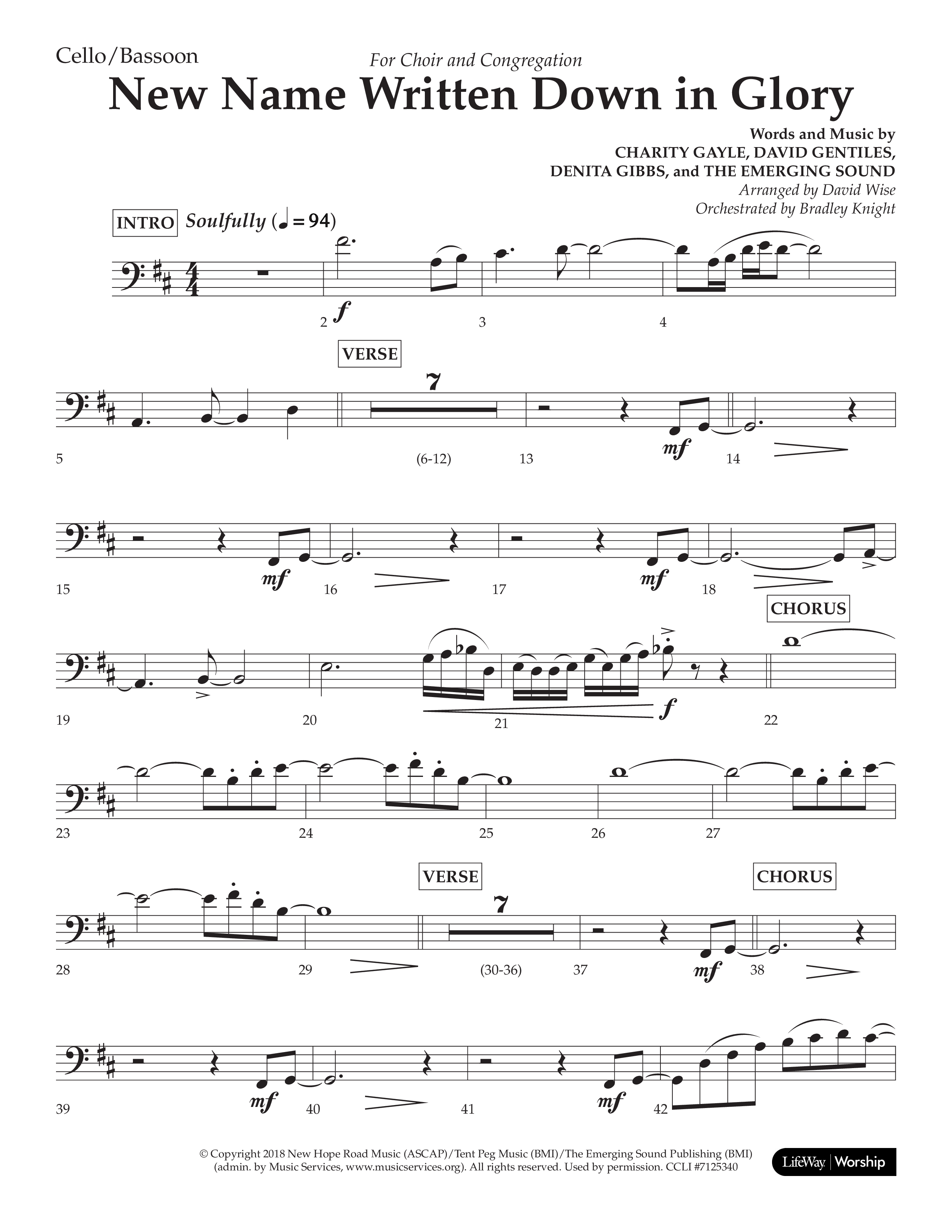 New Name Written Down In Glory (Choral Anthem SATB) Cello (Lifeway Choral / Arr. David Wise / Orch. Bradley Knight)
