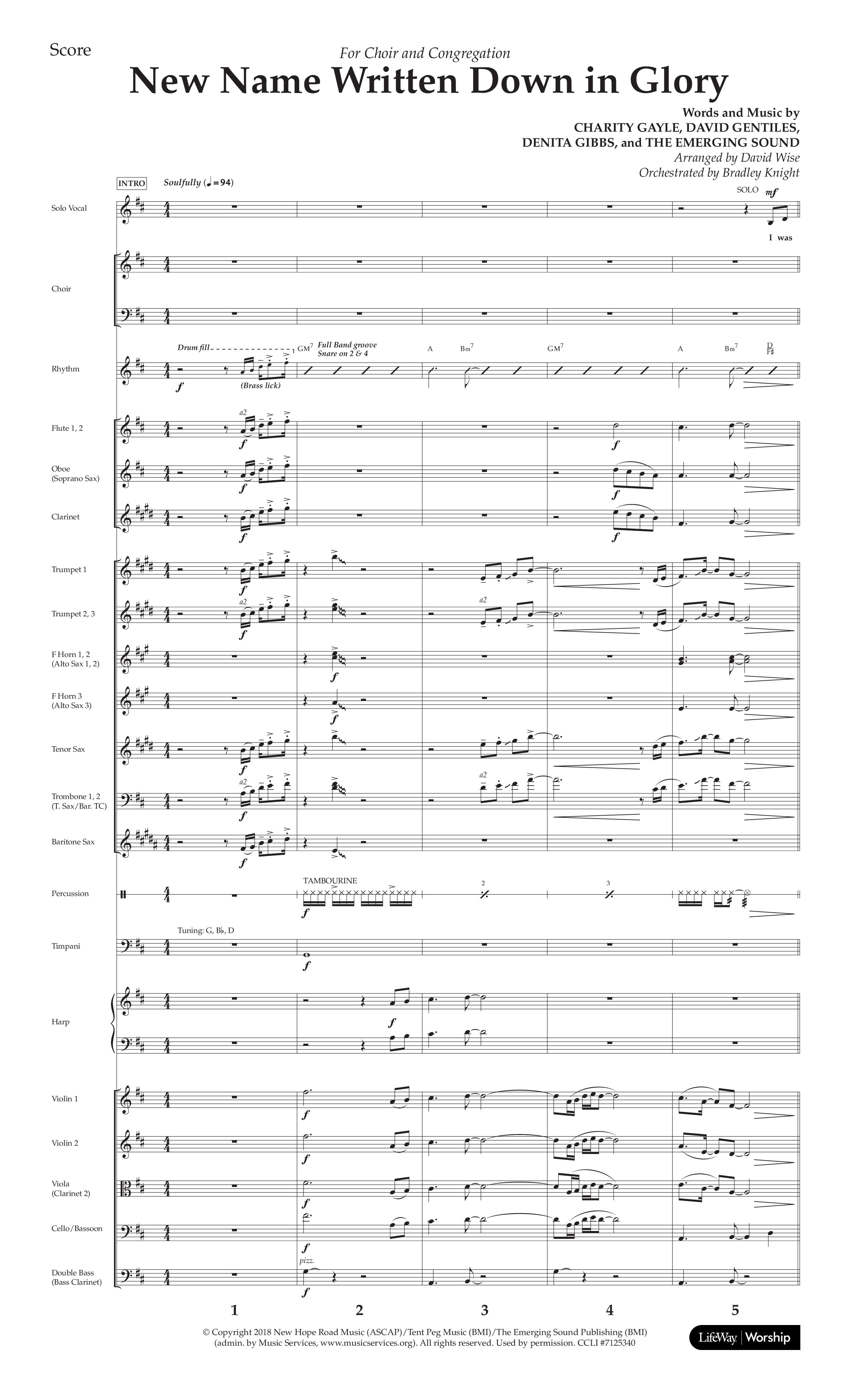 New Name Written Down In Glory (Choral Anthem SATB) Orchestration (Lifeway Choral / Arr. David Wise / Orch. Bradley Knight)