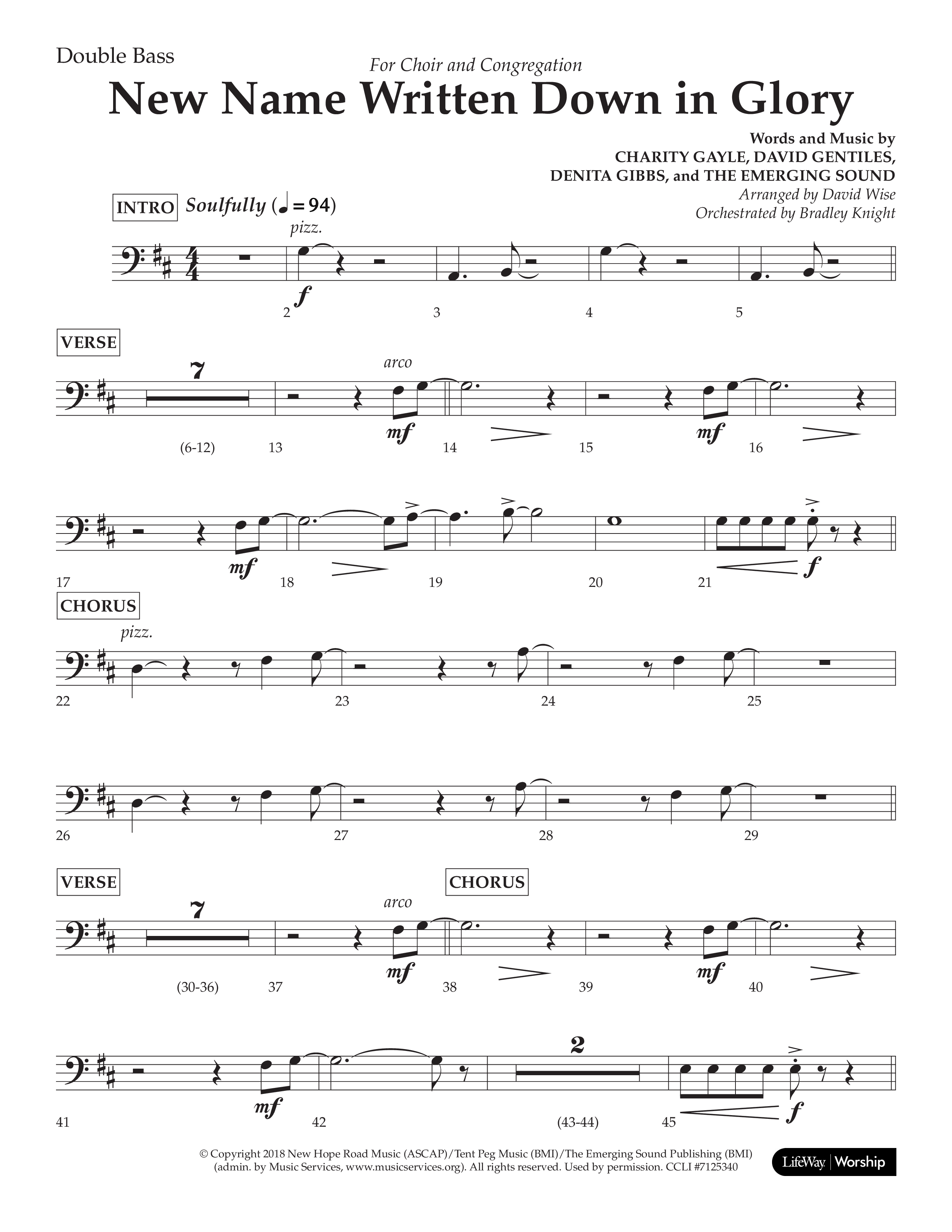 New Name Written Down In Glory (Choral Anthem SATB) Double Bass (Lifeway Choral / Arr. David Wise / Orch. Bradley Knight)