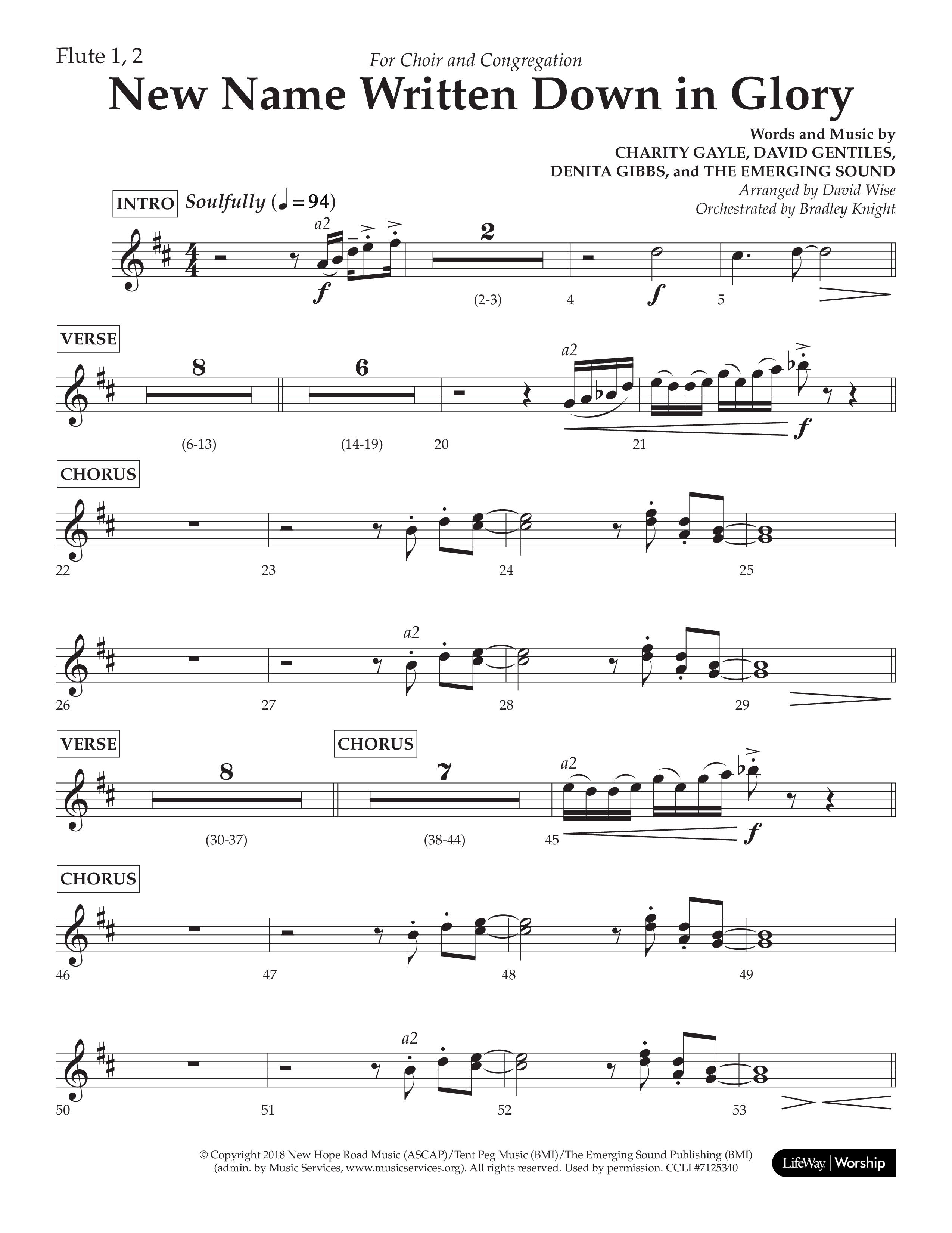New Name Written Down In Glory (Choral Anthem SATB) Flute 1/2 (Lifeway Choral / Arr. David Wise / Orch. Bradley Knight)
