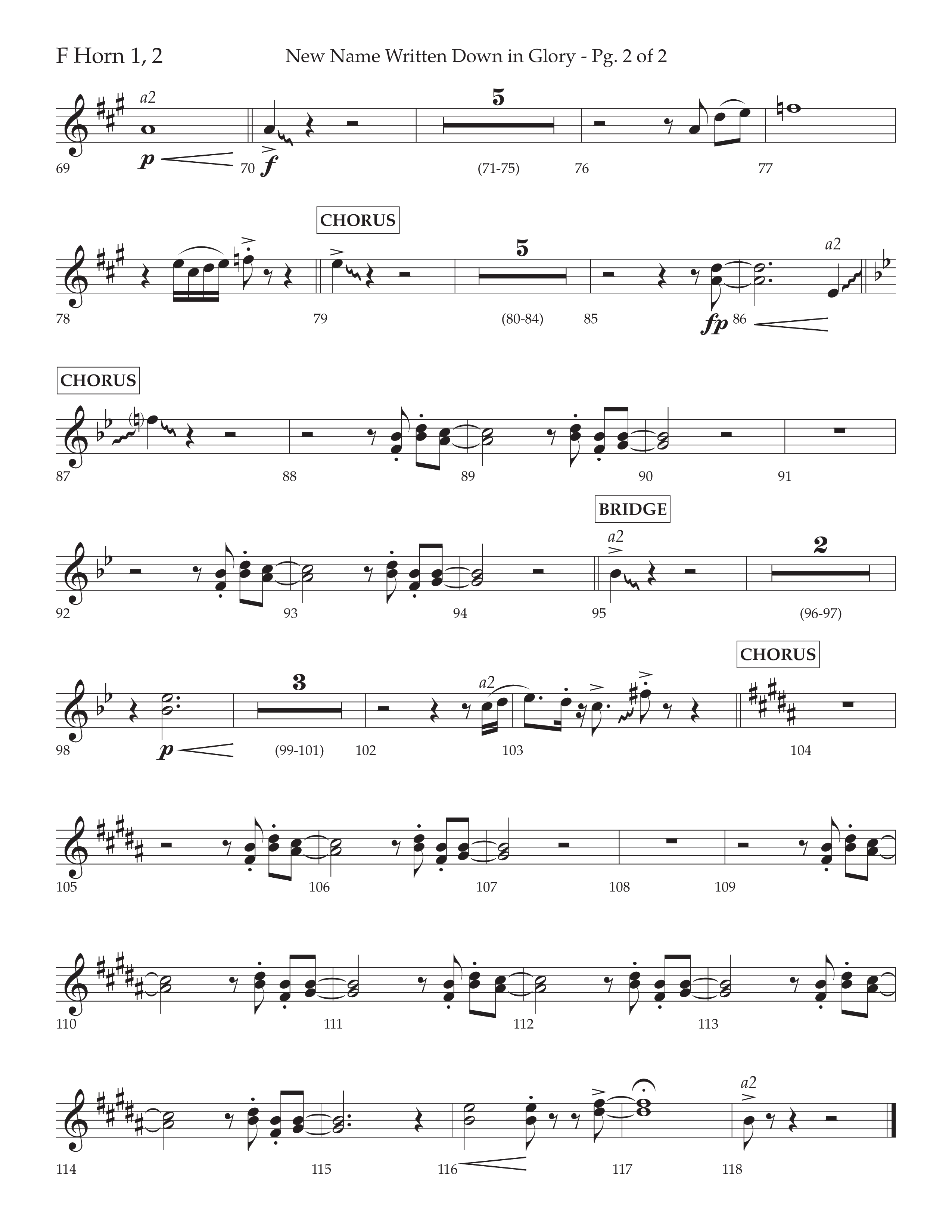 New Name Written Down In Glory (Choral Anthem SATB) French Horn 1/2 (Lifeway Choral / Arr. David Wise / Orch. Bradley Knight)