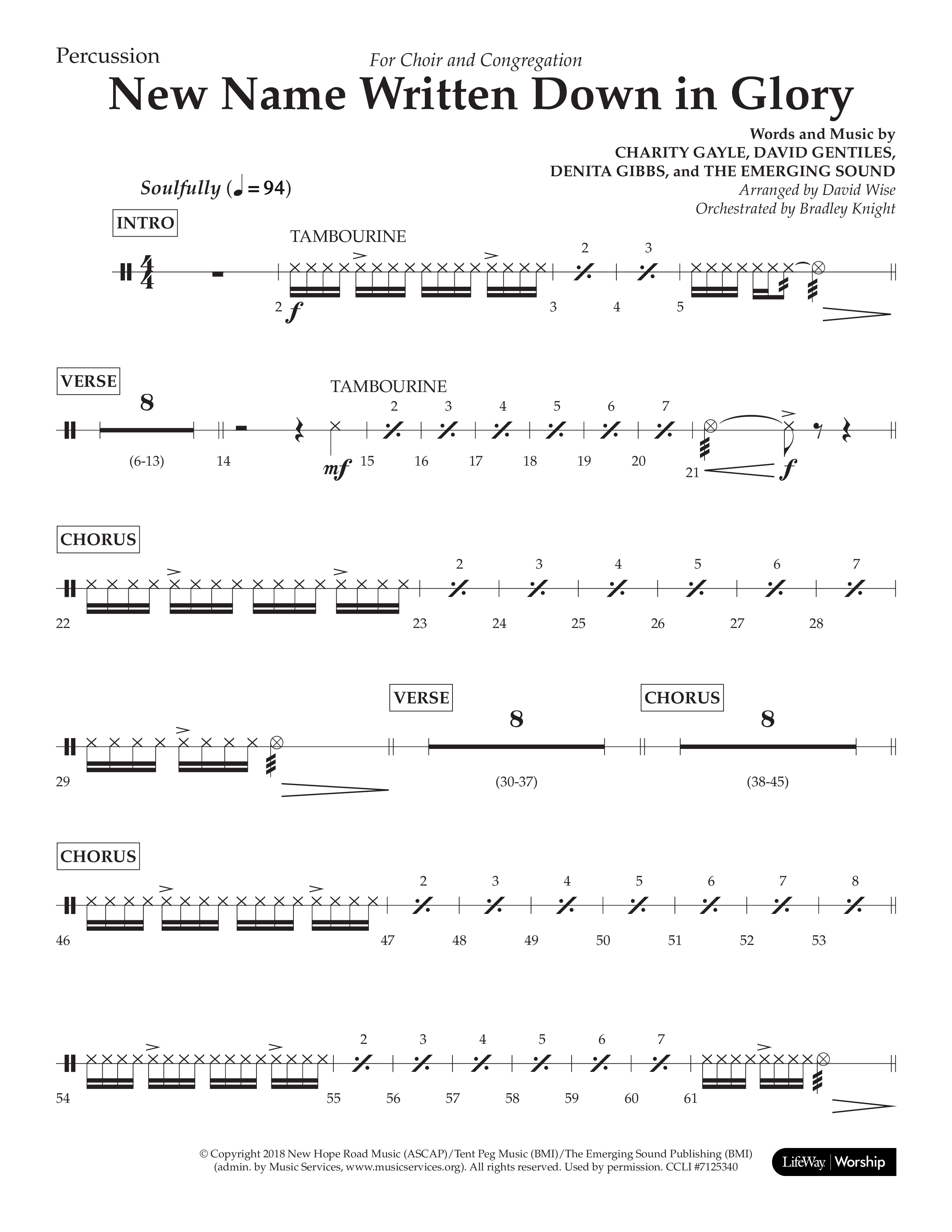 New Name Written Down In Glory (Choral Anthem SATB) Percussion (Lifeway Choral / Arr. David Wise / Orch. Bradley Knight)