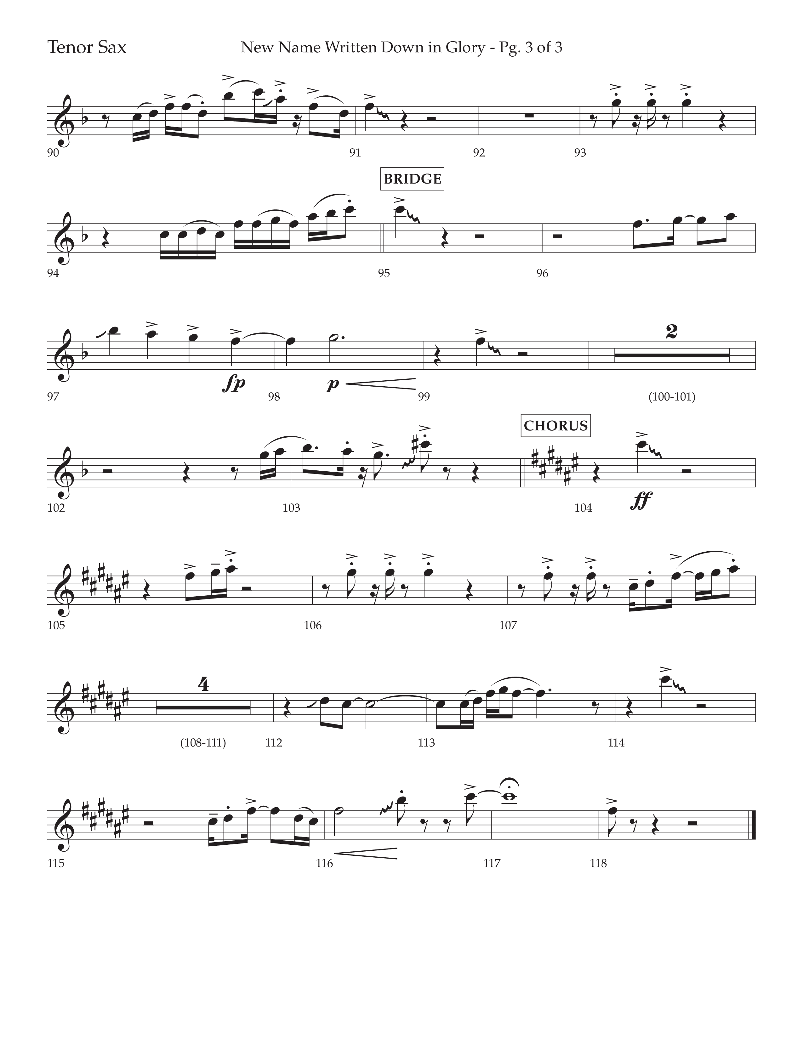 New Name Written Down In Glory (Choral Anthem SATB) Tenor Sax 1 (Lifeway Choral / Arr. David Wise / Orch. Bradley Knight)