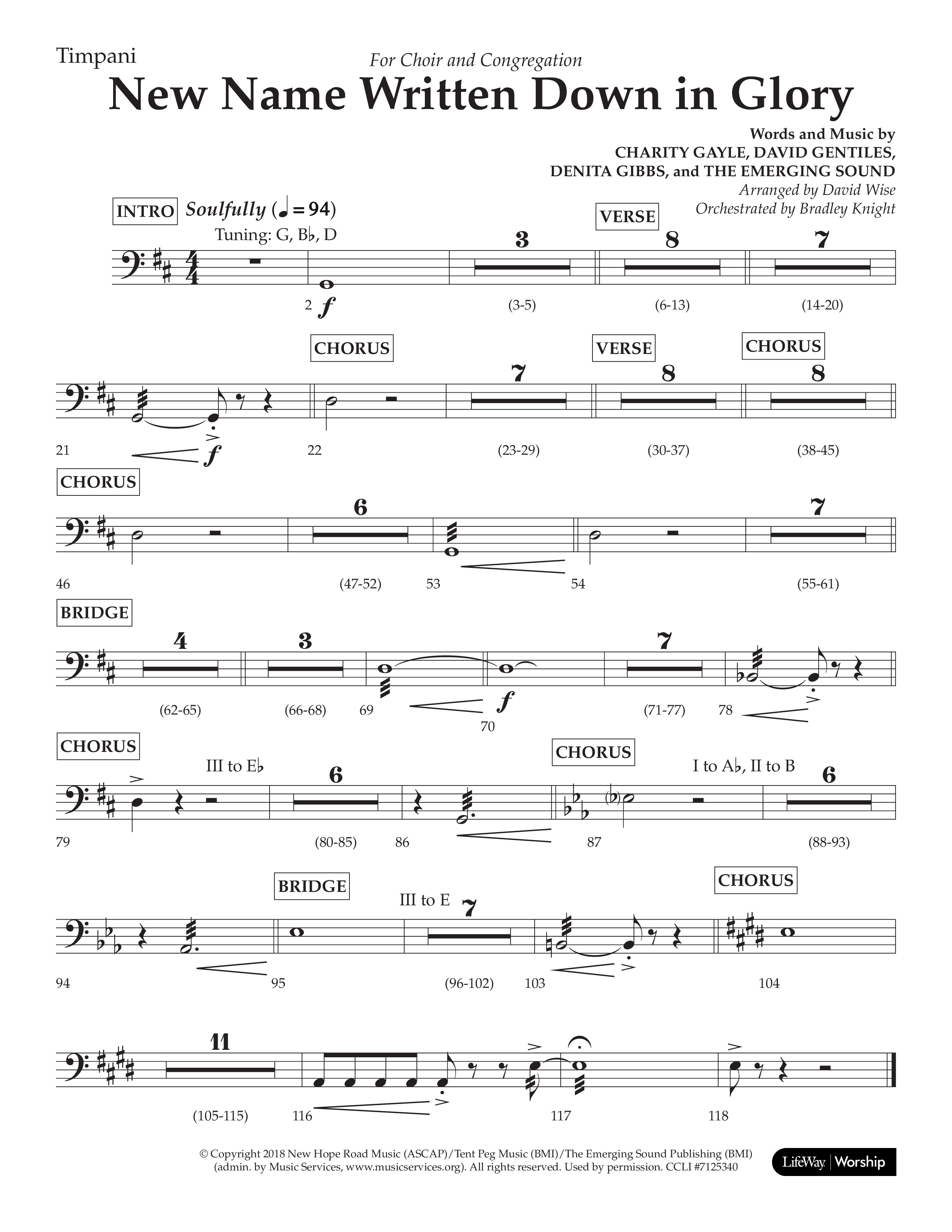New Name Written Down In Glory (Choral Anthem SATB) Timpani (Lifeway Choral / Arr. David Wise / Orch. Bradley Knight)