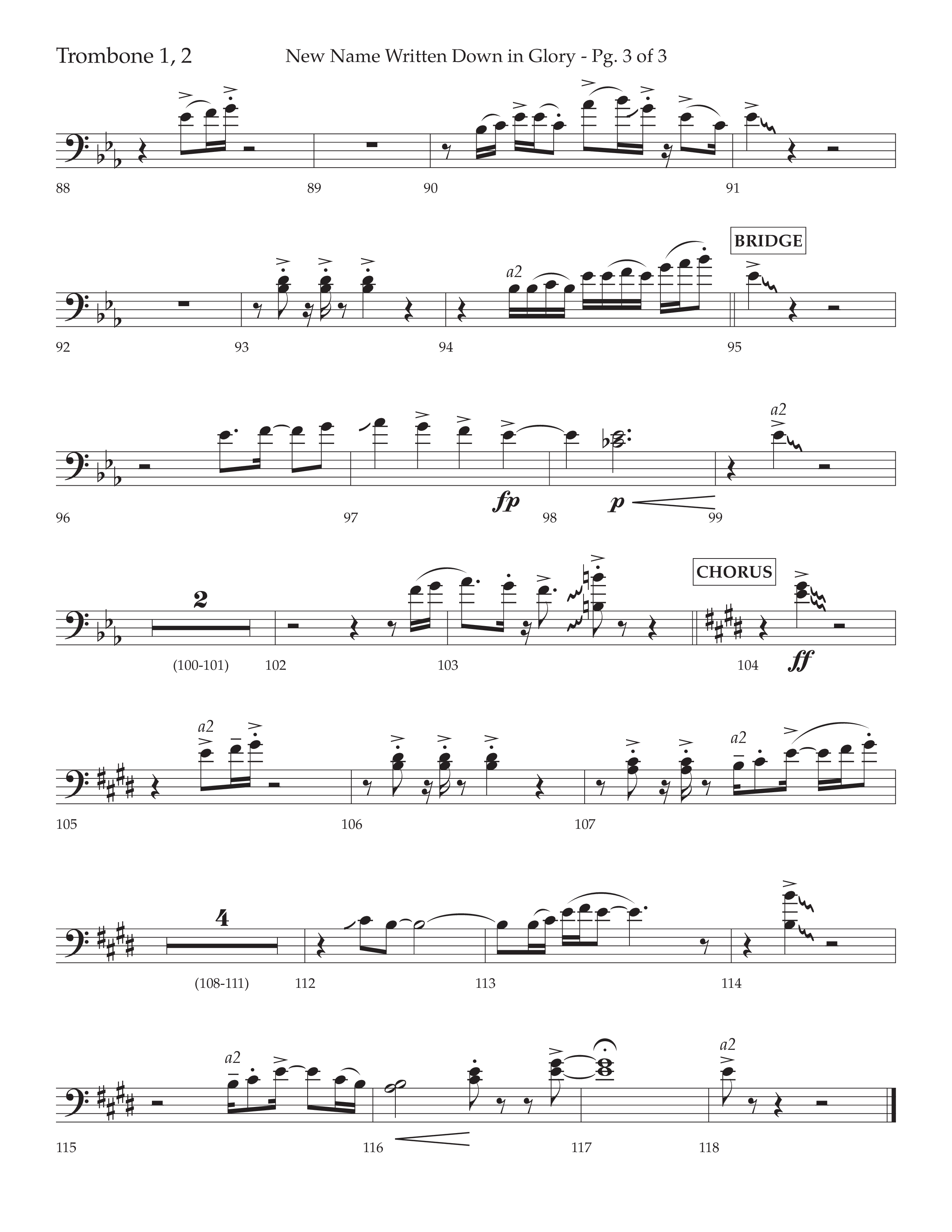 New Name Written Down In Glory (Choral Anthem SATB) Trombone 1/2 (Lifeway Choral / Arr. David Wise / Orch. Bradley Knight)