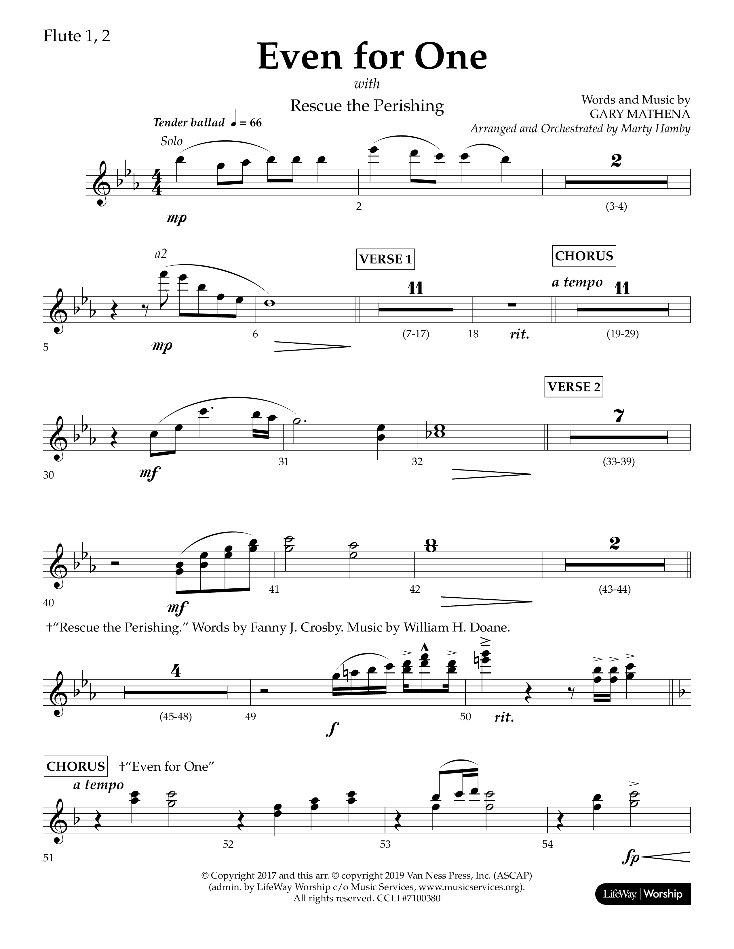 Even For One (Choral Anthem SATB) Flute 1/2 (Lifeway Choral / Arr. Marty Hamby)