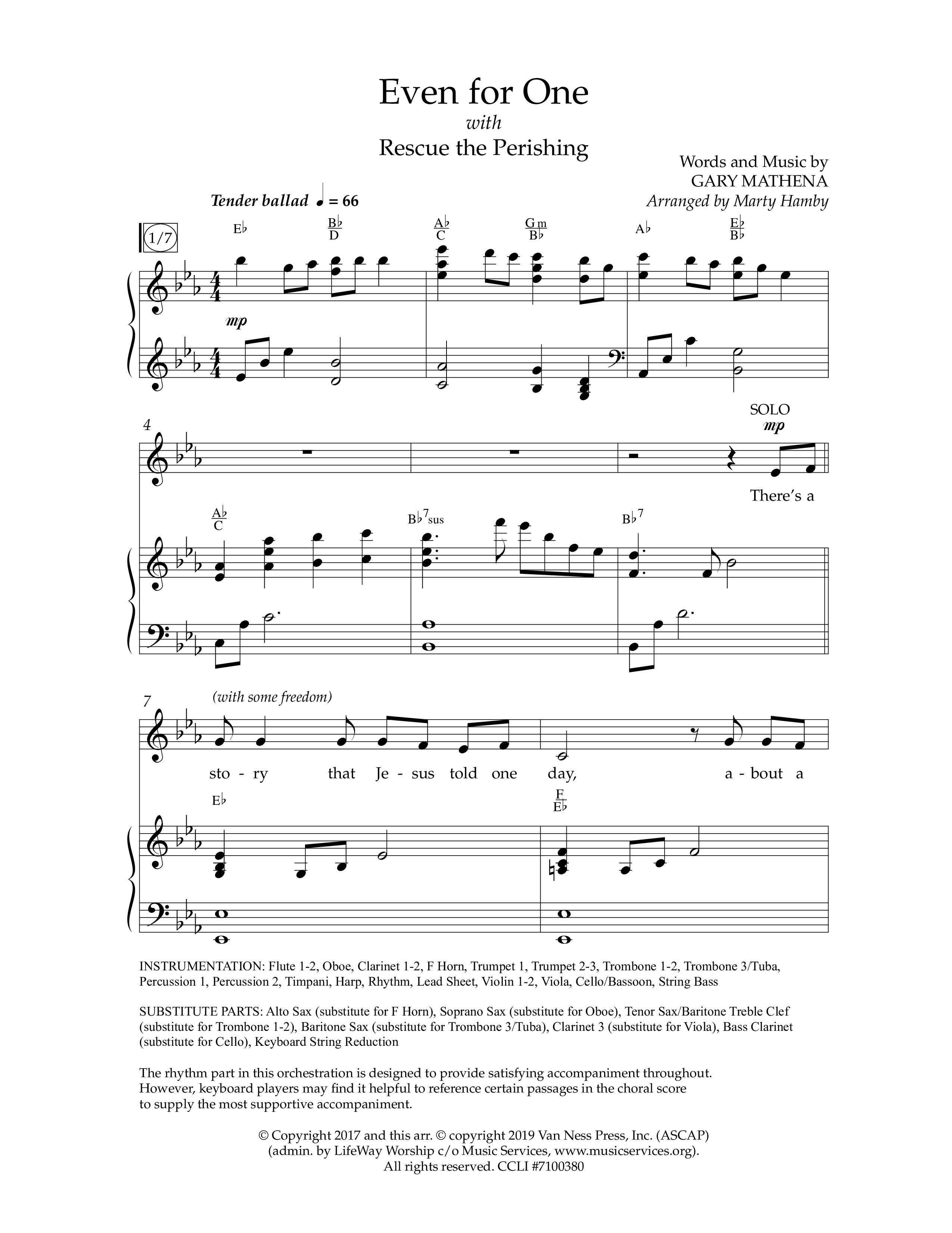 Even For One (Choral Anthem SATB) Anthem (SATB/Piano) (Lifeway Choral / Arr. Marty Hamby)