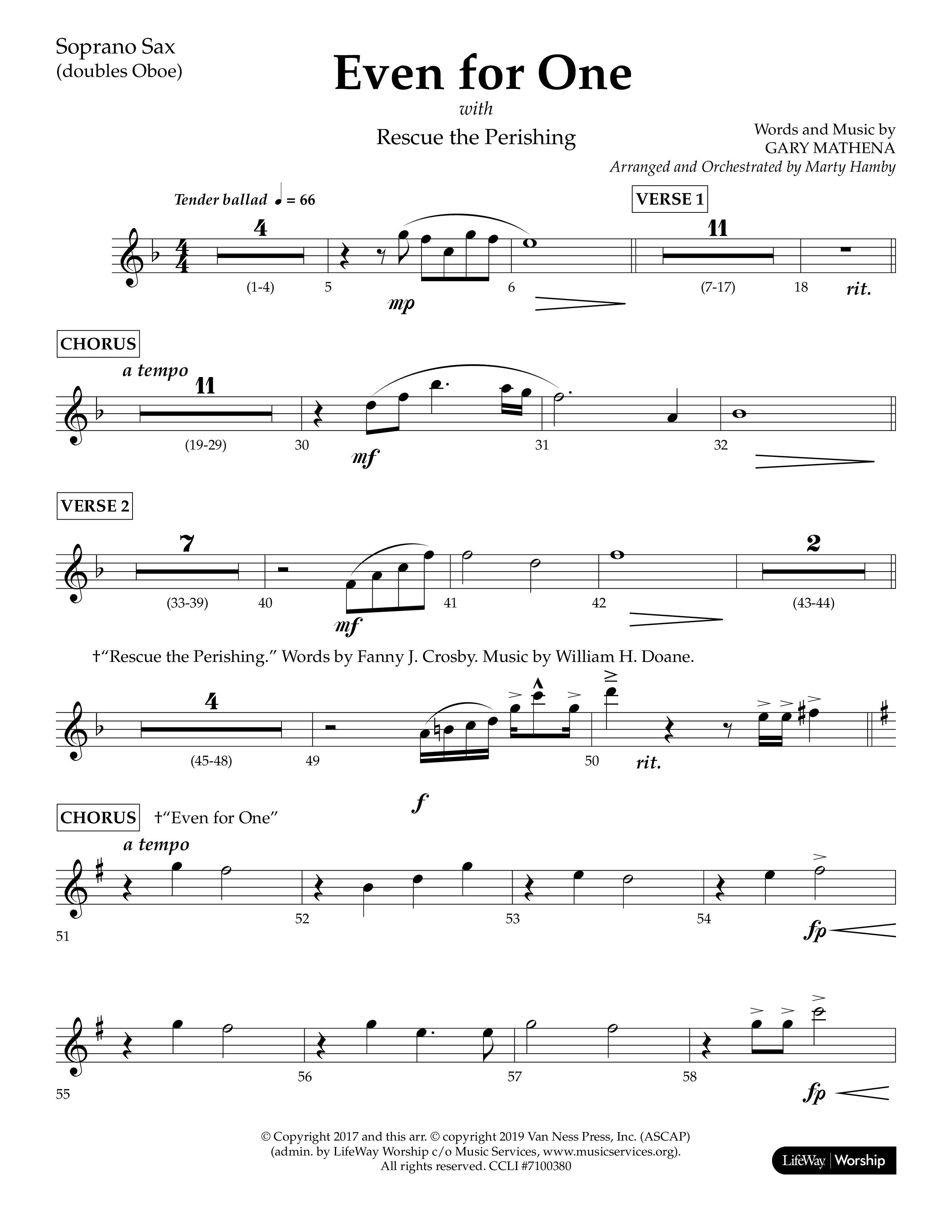 Even For One (Choral Anthem SATB) Soprano Sax (Lifeway Choral / Arr. Marty Hamby)