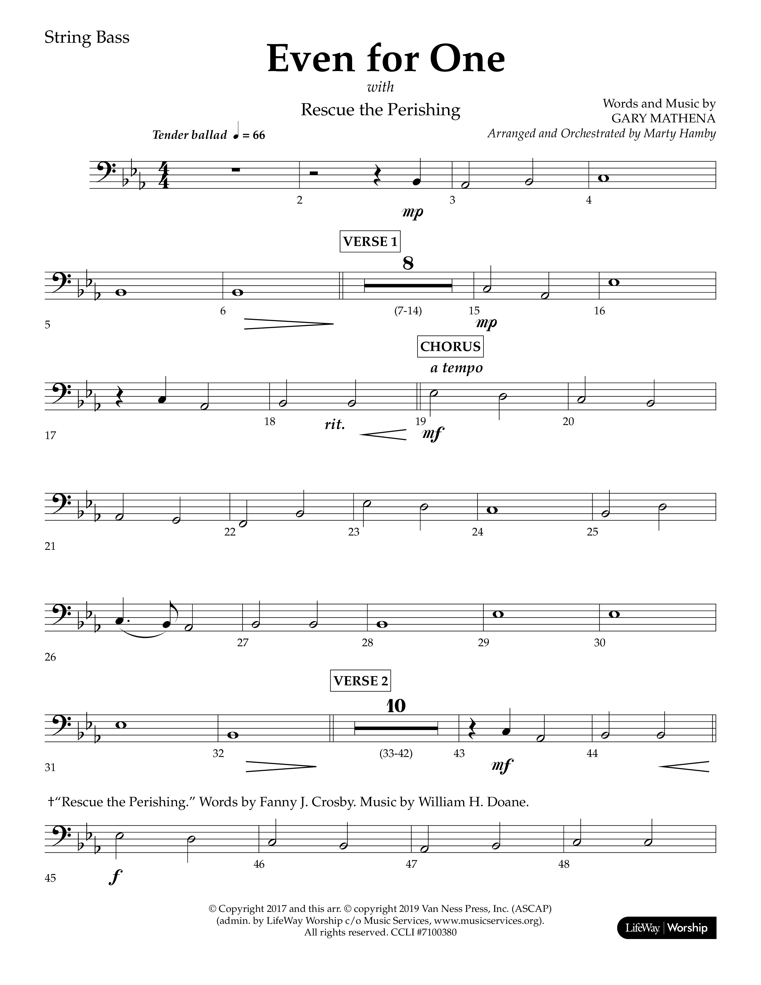 Even For One (Choral Anthem SATB) String Bass (Lifeway Choral / Arr. Marty Hamby)
