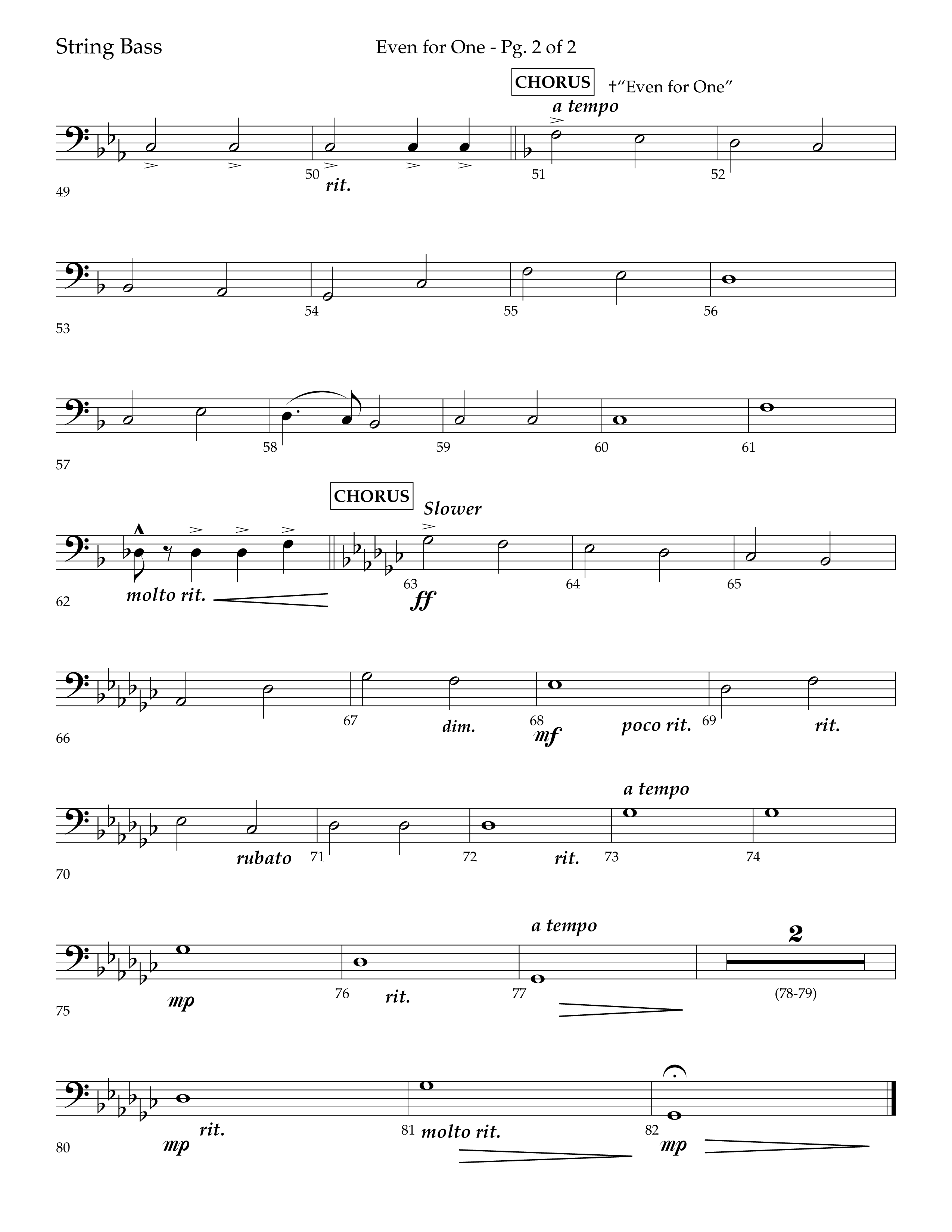 Even For One (Choral Anthem SATB) String Bass (Lifeway Choral / Arr. Marty Hamby)