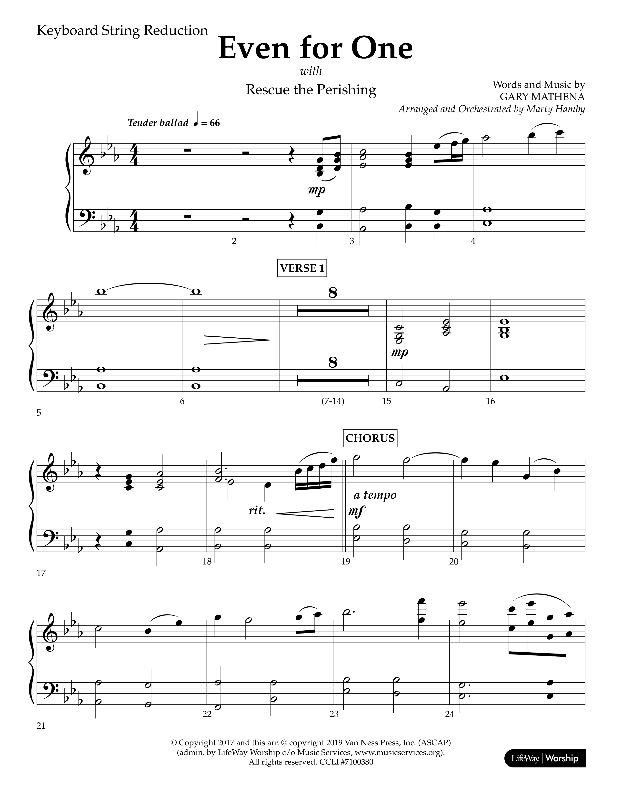 Even For One (Choral Anthem SATB) String Reduction (Lifeway Choral / Arr. Marty Hamby)