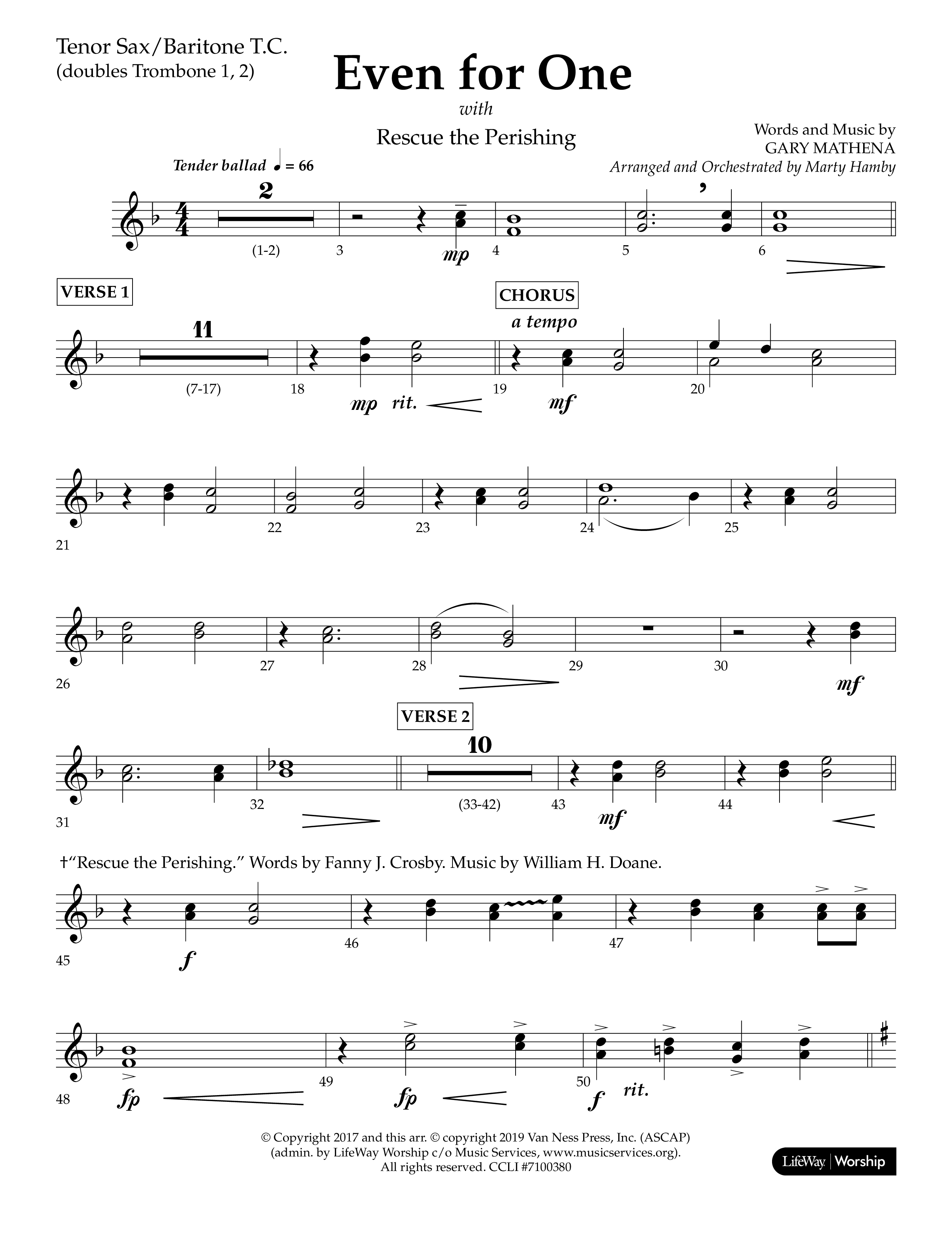 Even For One (Choral Anthem SATB) Tenor Sax/Baritone T.C. (Lifeway Choral / Arr. Marty Hamby)