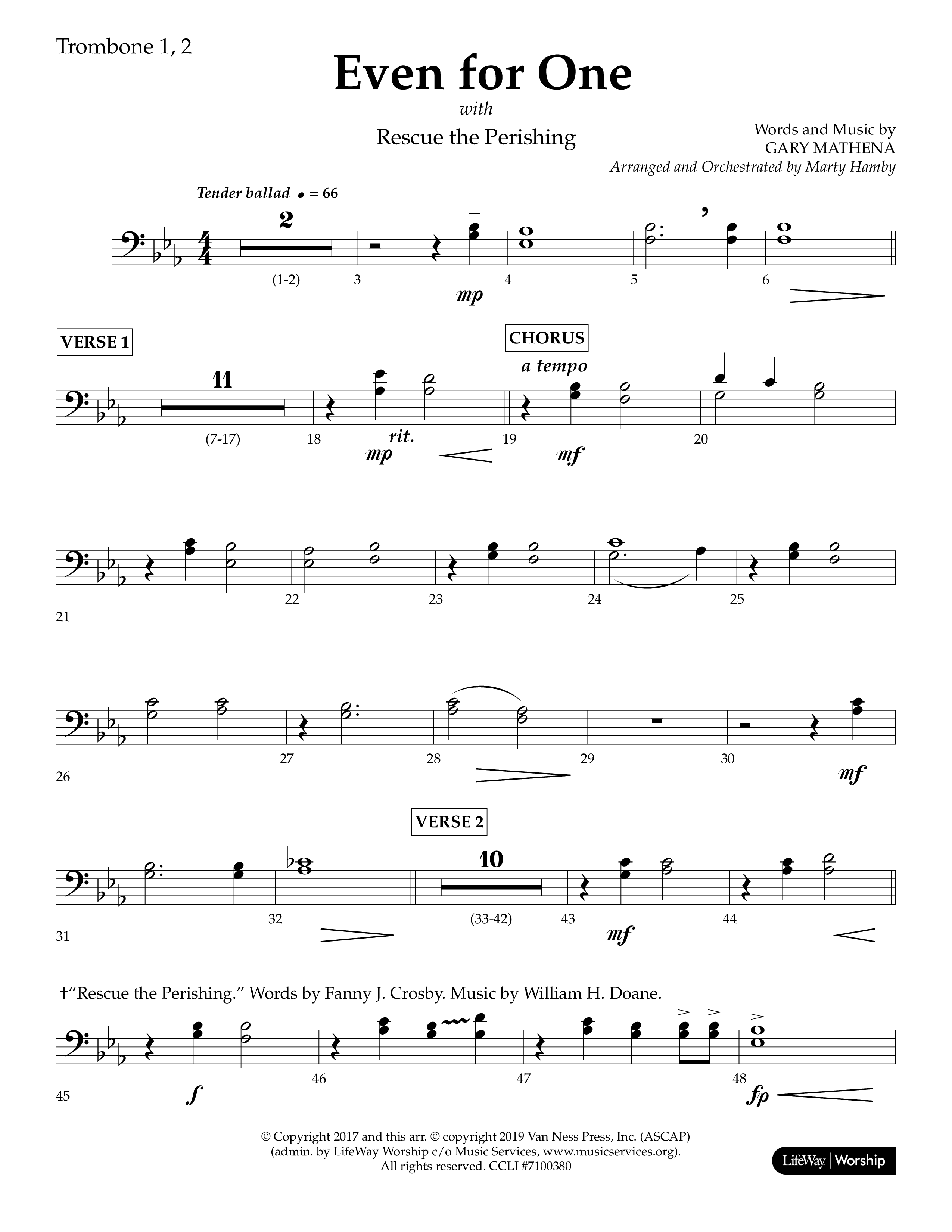 Even For One (Choral Anthem SATB) Trombone 1/2 (Lifeway Choral / Arr. Marty Hamby)