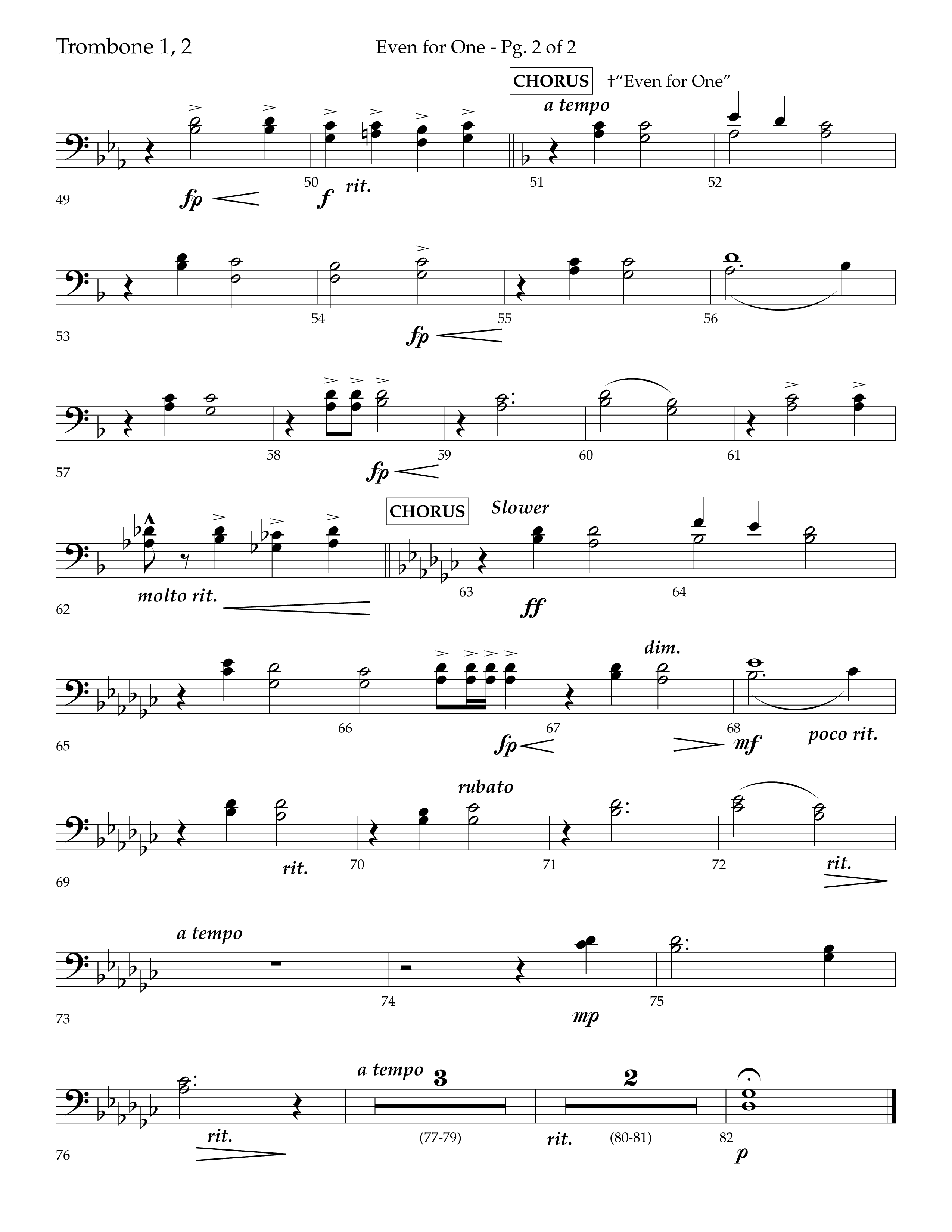 Even For One (Choral Anthem SATB) Trombone 1/2 (Lifeway Choral / Arr. Marty Hamby)