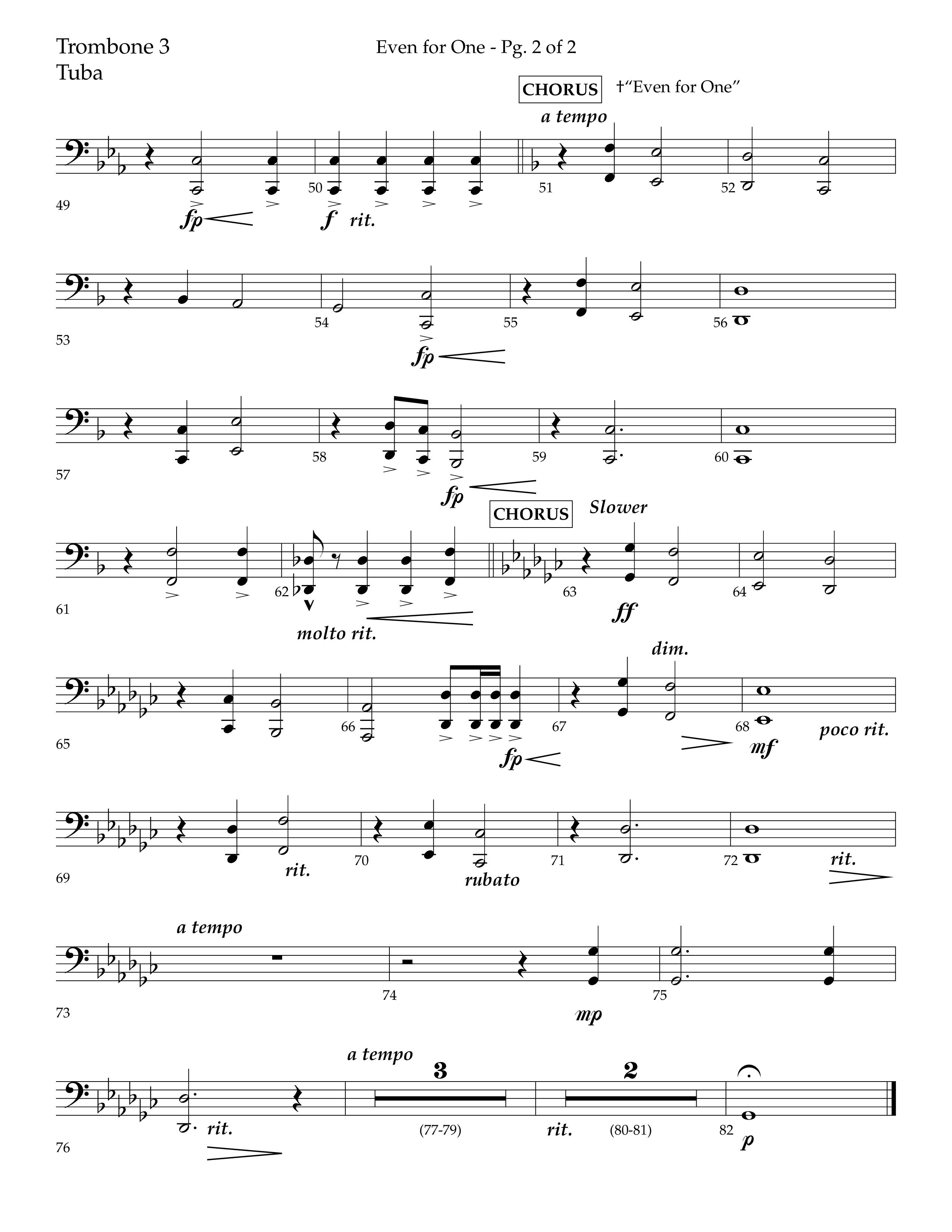 Even For One (Choral Anthem SATB) Trombone 3/Tuba (Lifeway Choral / Arr. Marty Hamby)