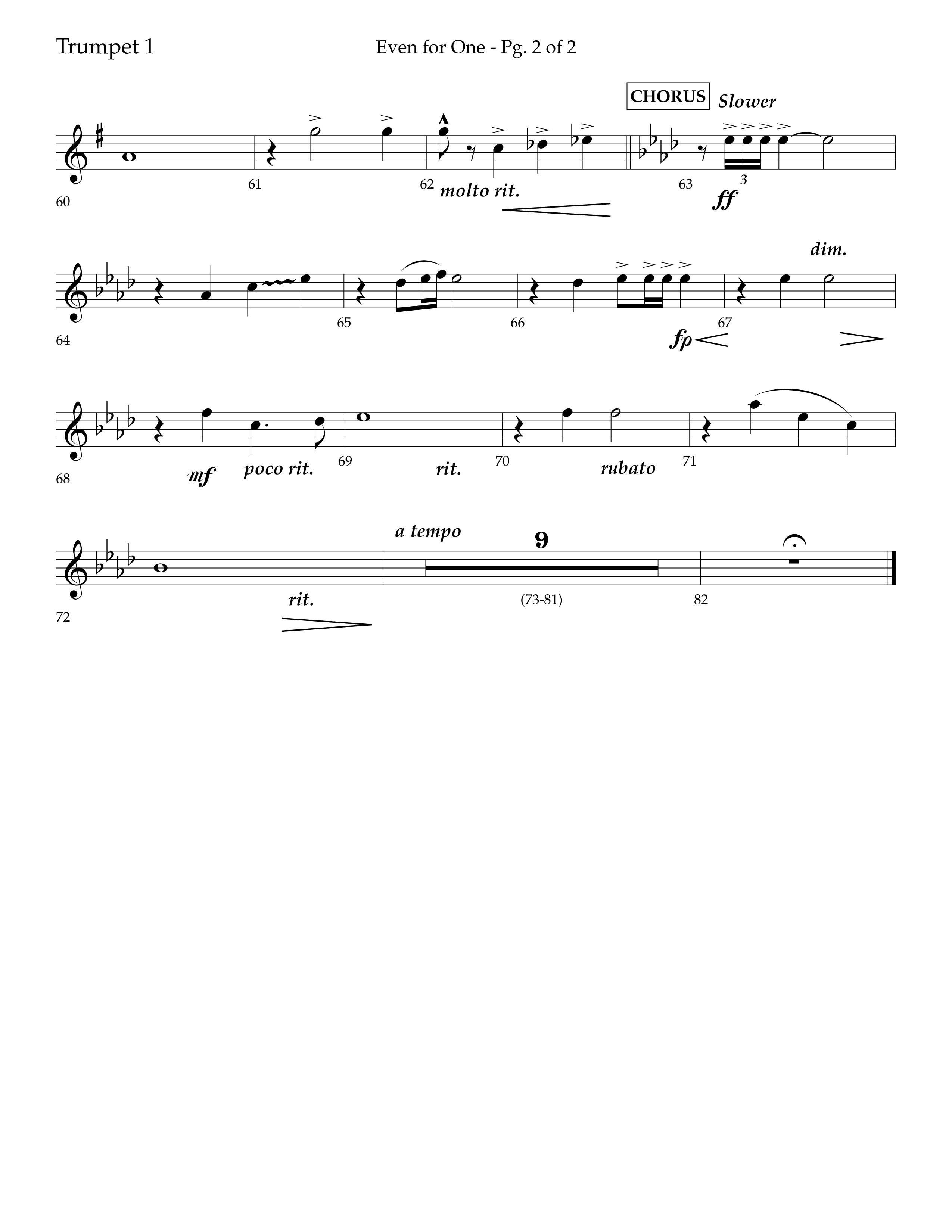 Even For One (Choral Anthem SATB) Trumpet 1 (Lifeway Choral / Arr. Marty Hamby)