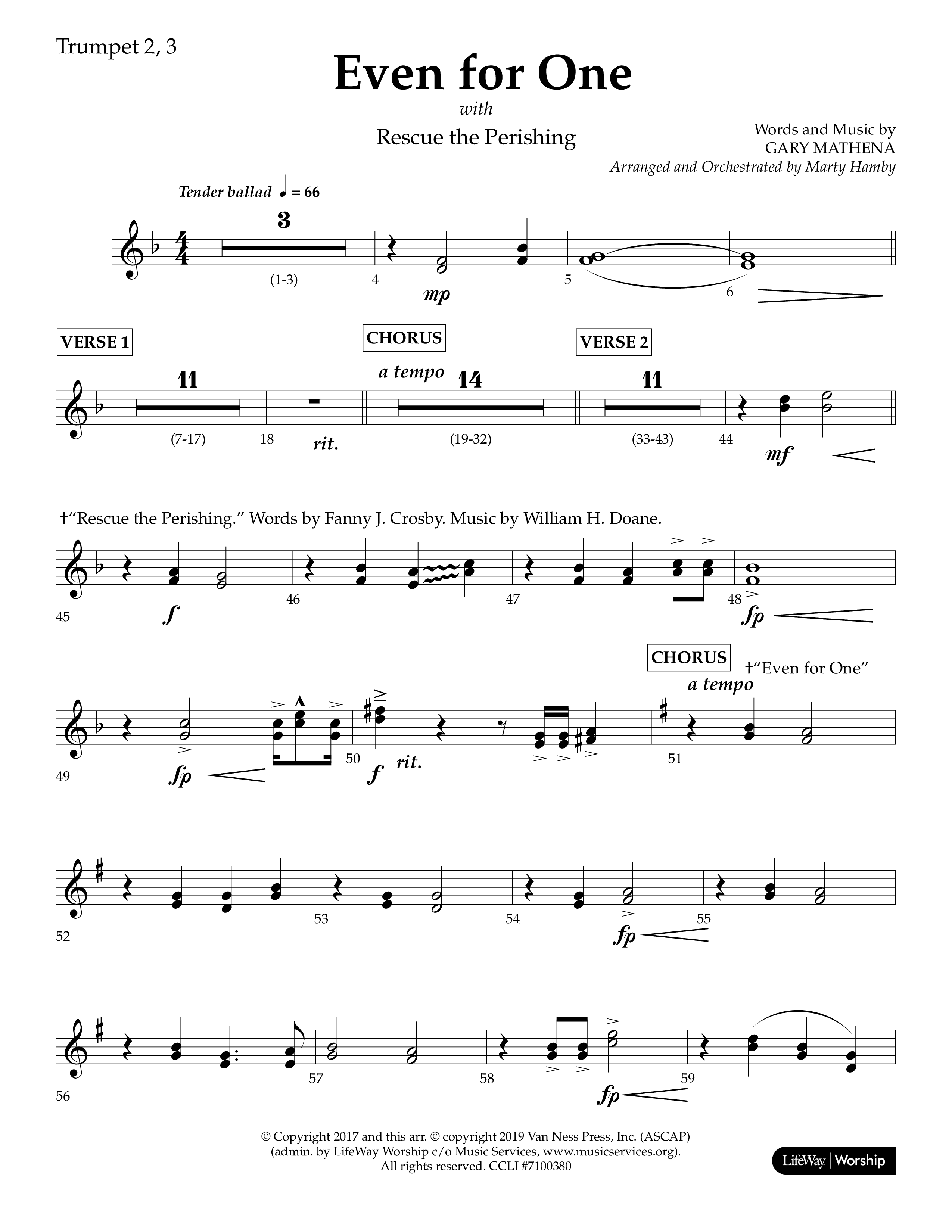 Even For One (Choral Anthem SATB) Trumpet 2/3 (Lifeway Choral / Arr. Marty Hamby)
