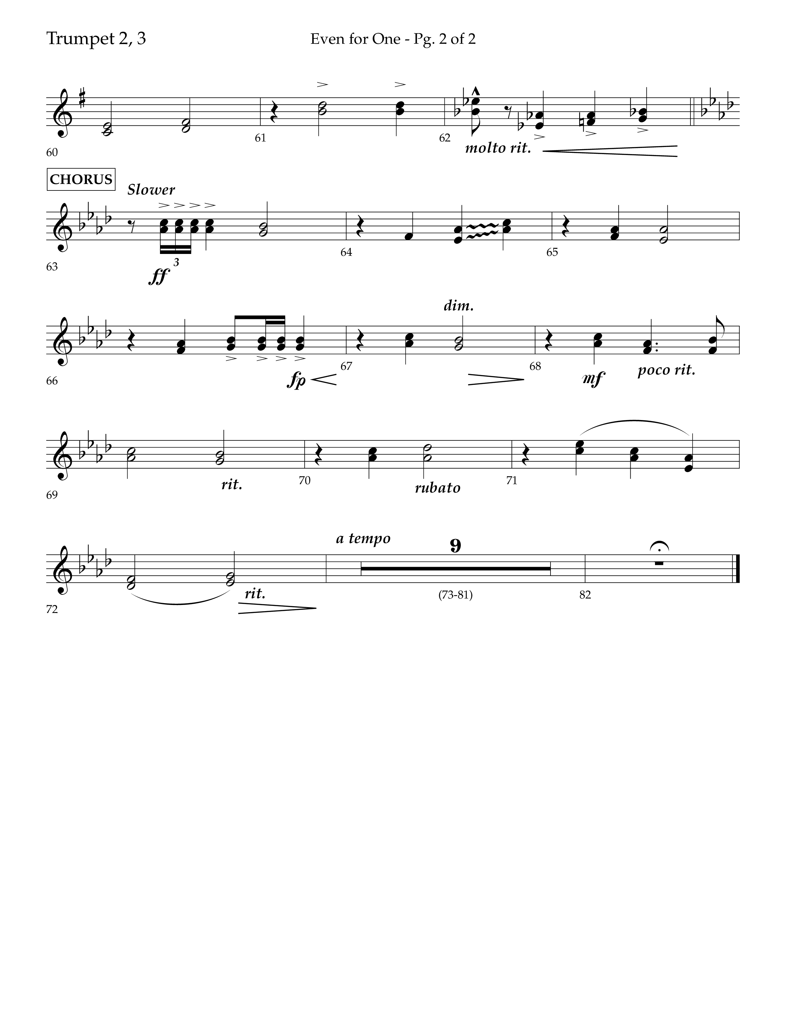 Even For One (Choral Anthem SATB) Trumpet 2/3 (Lifeway Choral / Arr. Marty Hamby)