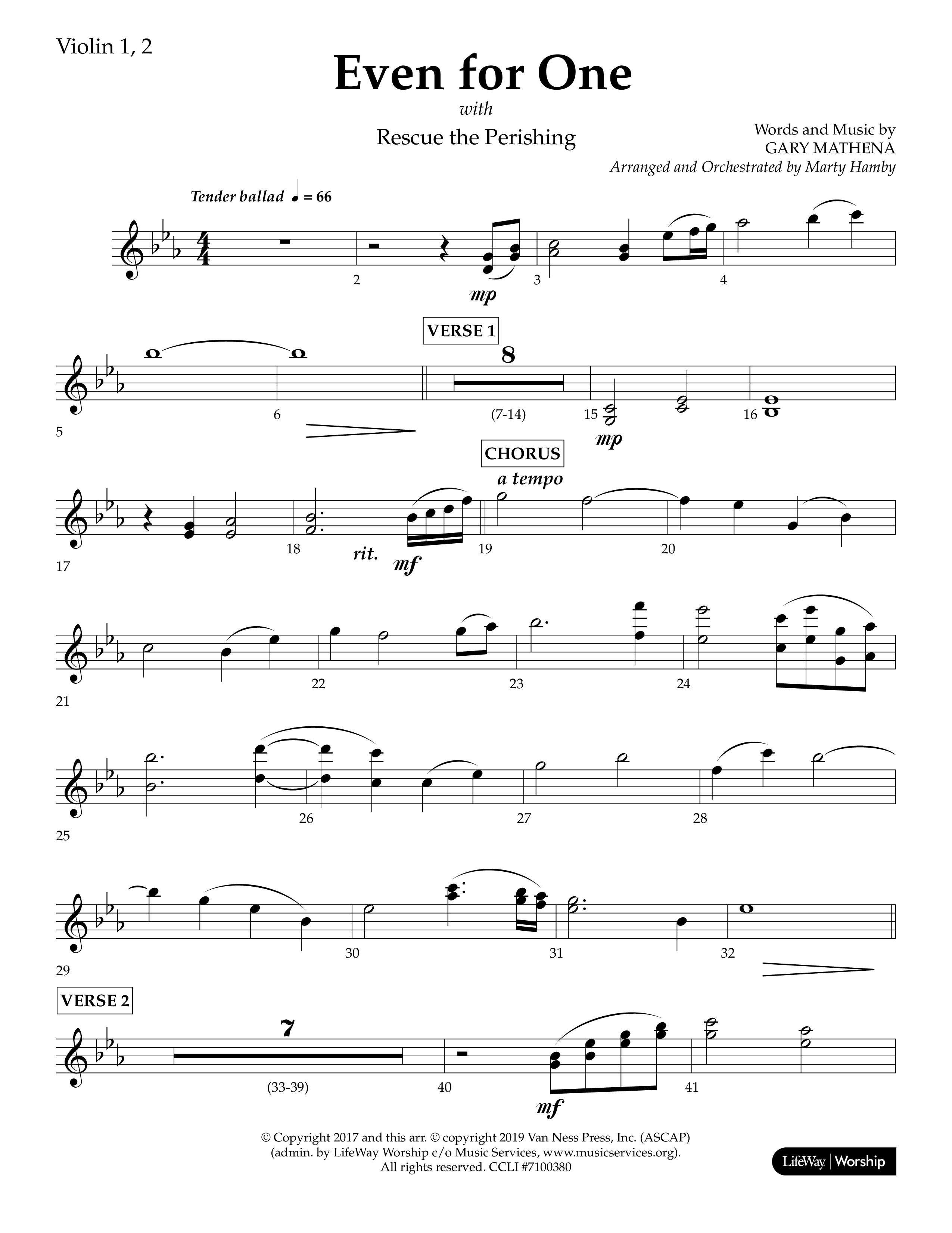 Even For One (Choral Anthem SATB) Violin 1/2 (Lifeway Choral / Arr. Marty Hamby)