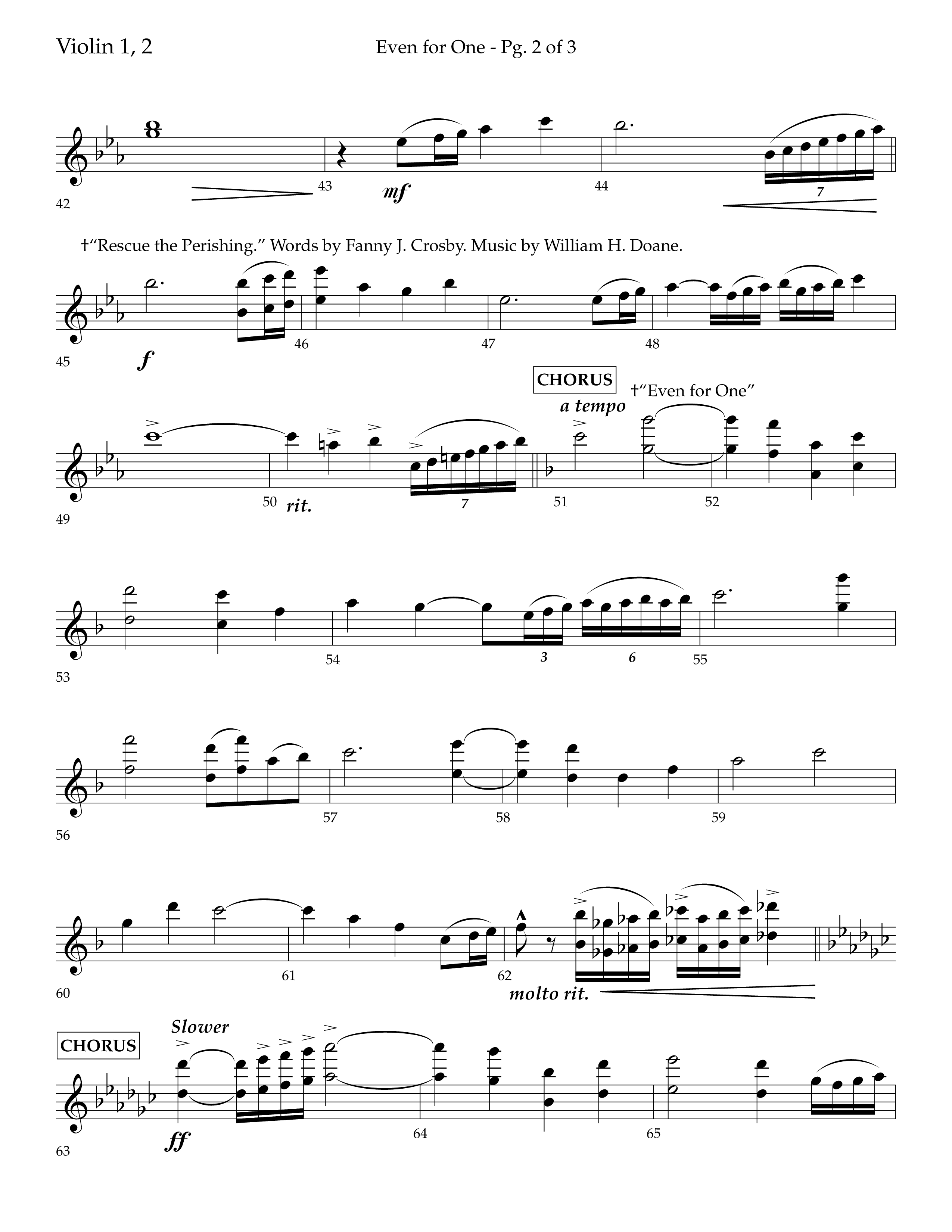 Even For One (Choral Anthem SATB) Violin 1/2 (Lifeway Choral / Arr. Marty Hamby)