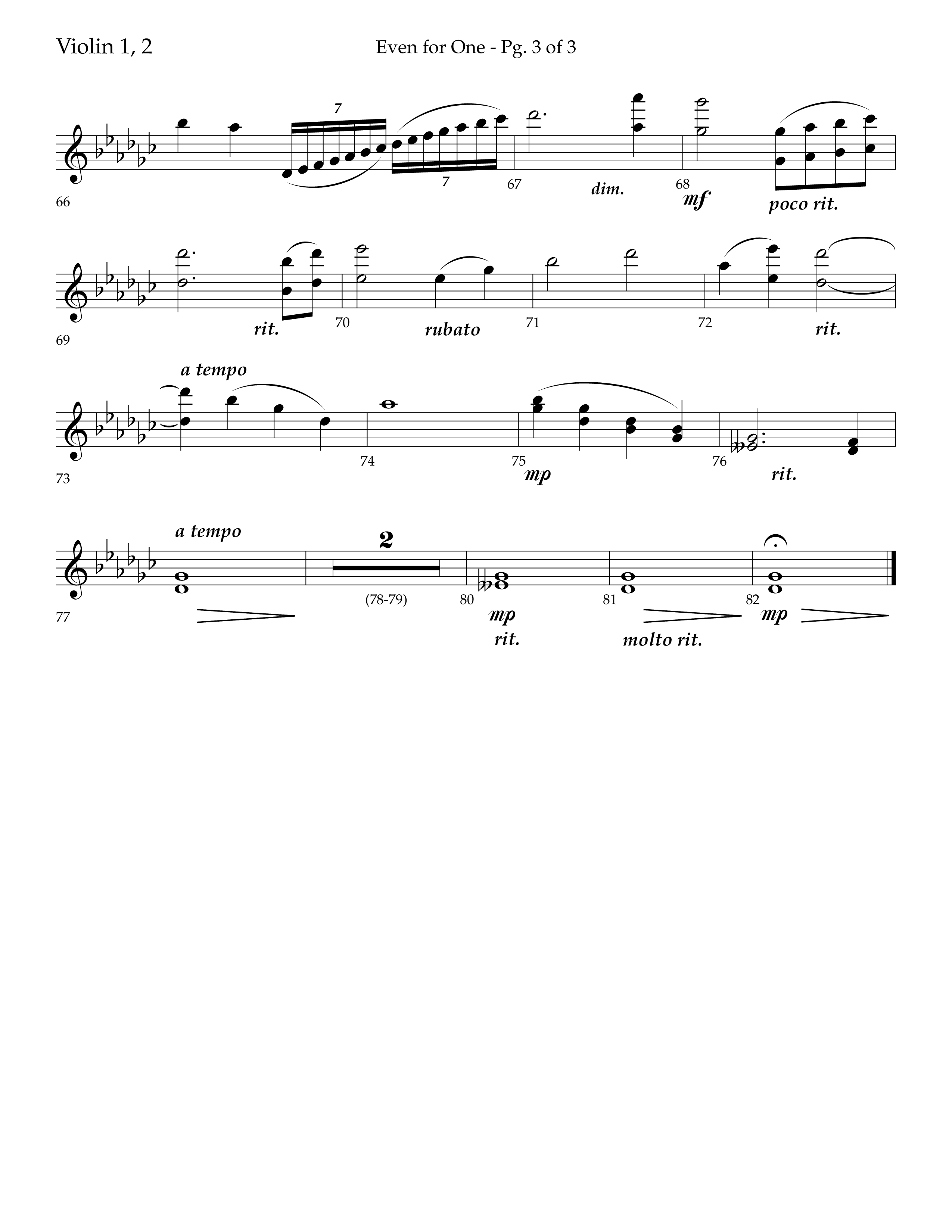 Even For One (Choral Anthem SATB) Violin 1/2 (Lifeway Choral / Arr. Marty Hamby)