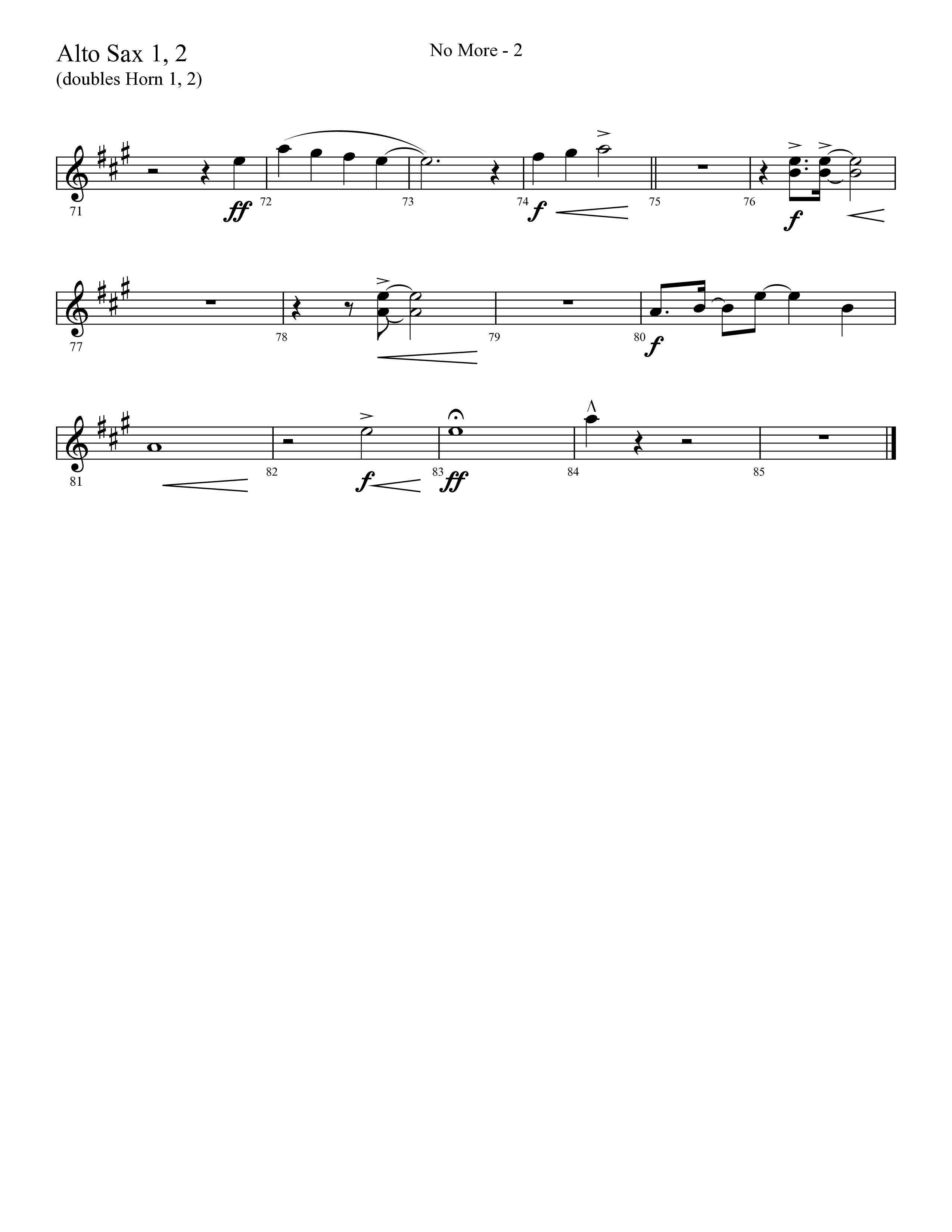 No More (Choral Anthem SATB) Alto Sax 1/2 (Lifeway Choral / Arr. Cliff Duren)