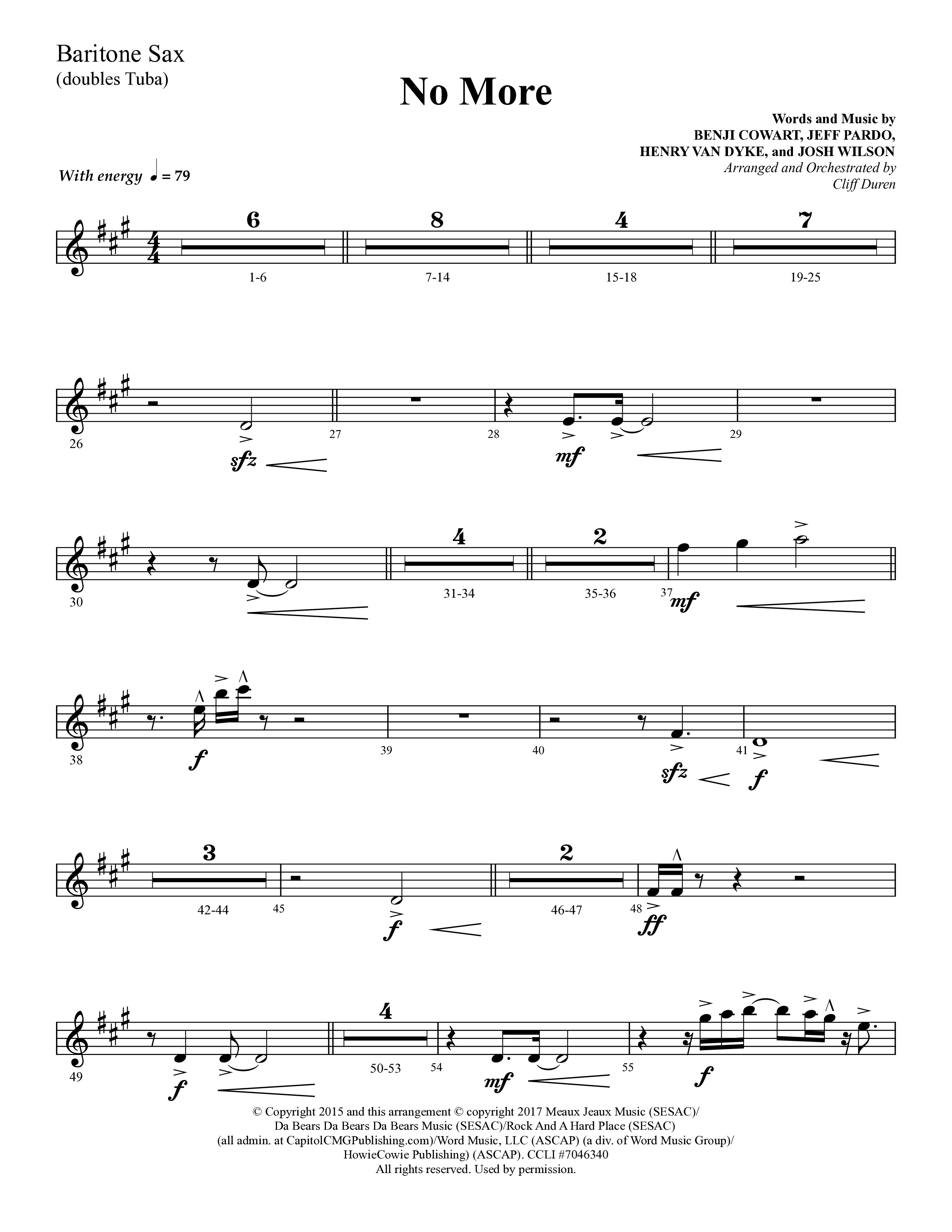 No More (Choral Anthem SATB) Bari Sax (Lifeway Choral / Arr. Cliff Duren)