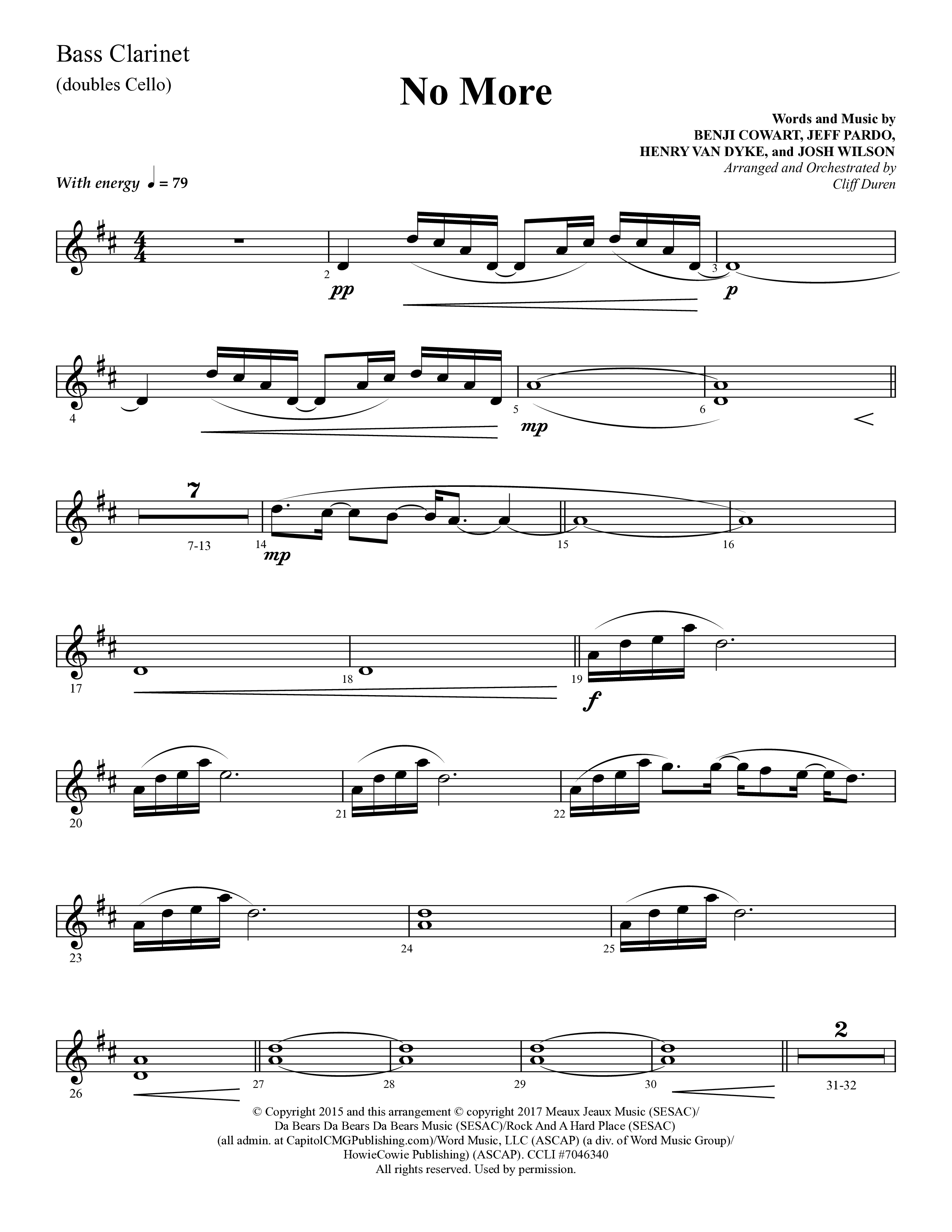No More (Choral Anthem SATB) Bass Clarinet (Lifeway Choral / Arr. Cliff Duren)