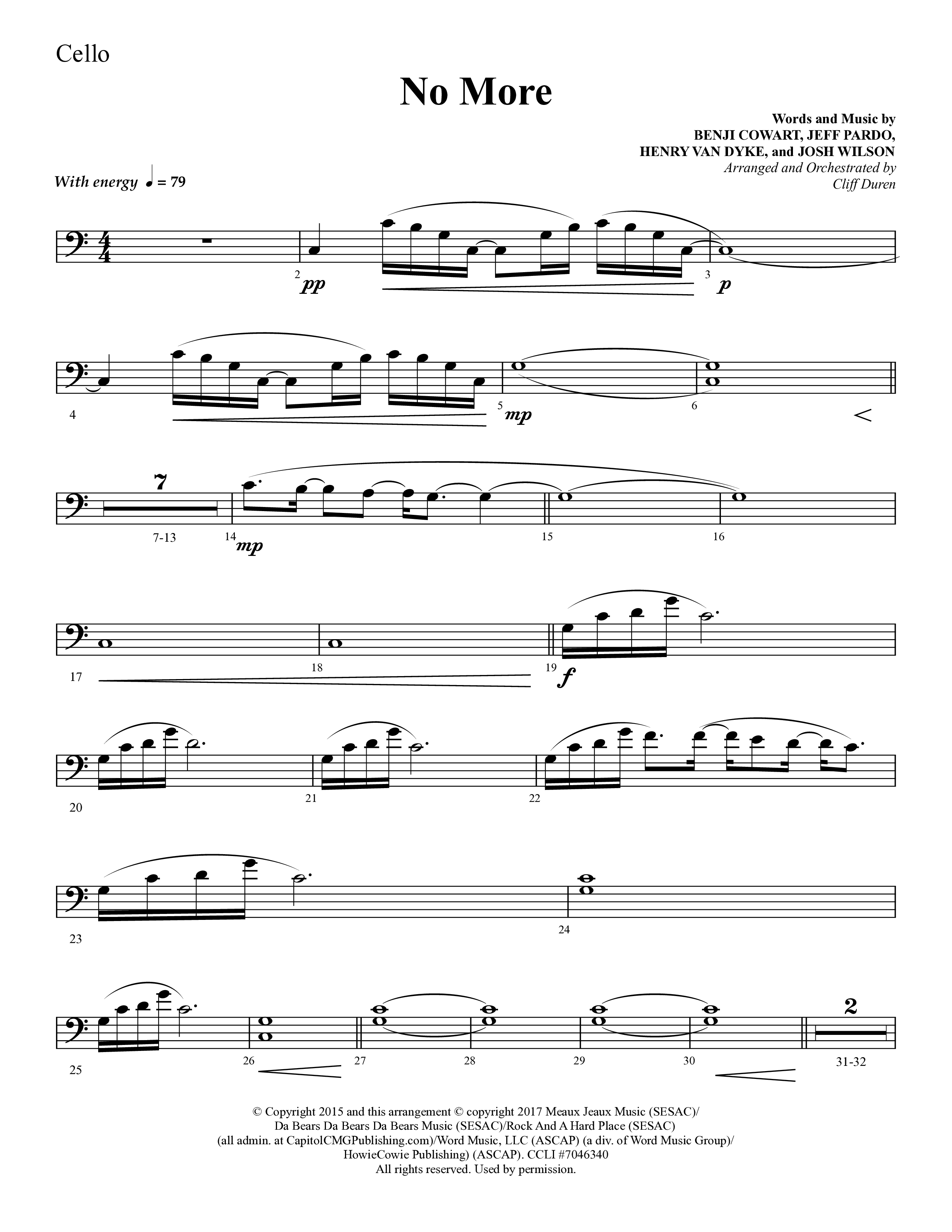 No More (Choral Anthem SATB) Cello (Lifeway Choral / Arr. Cliff Duren)