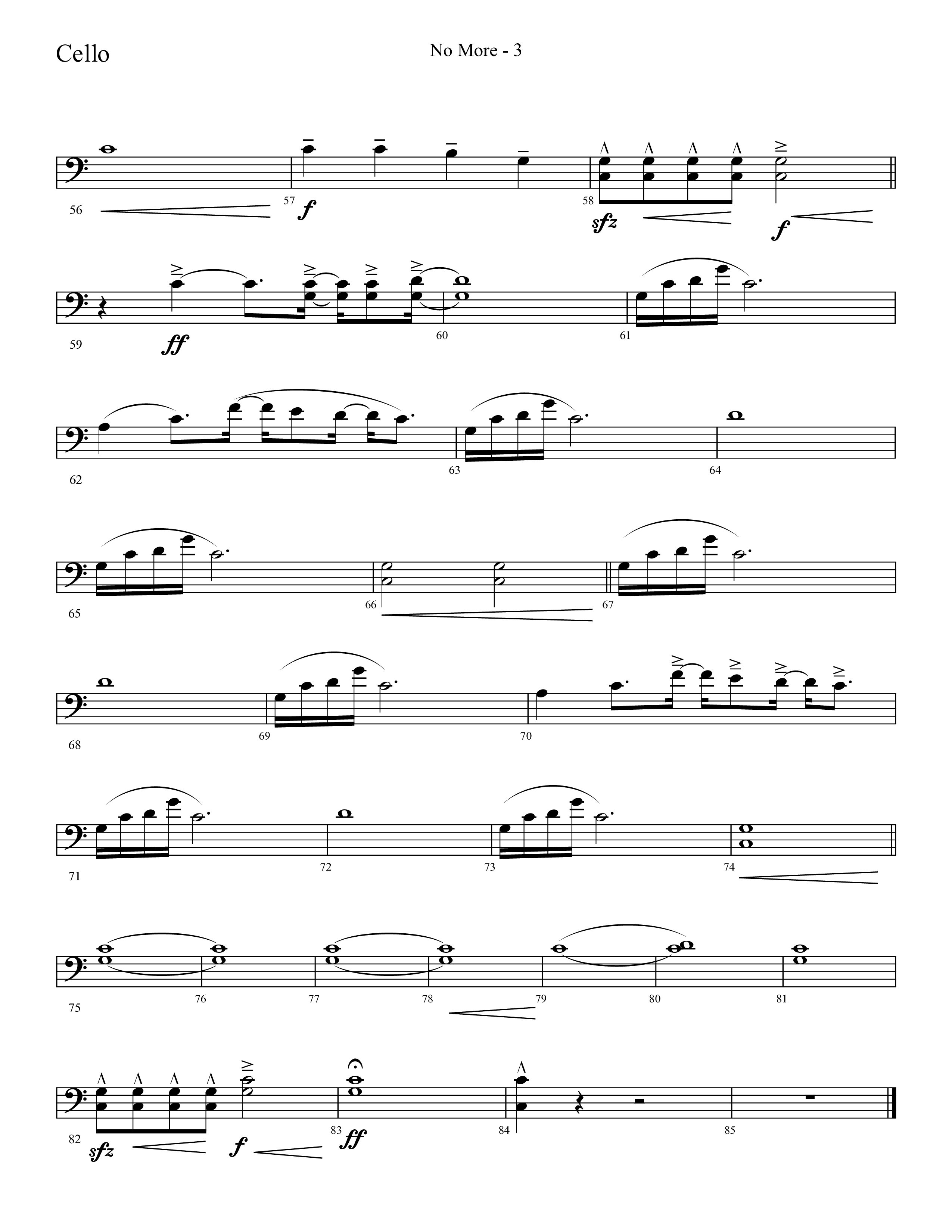 No More (Choral Anthem SATB) Cello (Lifeway Choral / Arr. Cliff Duren)