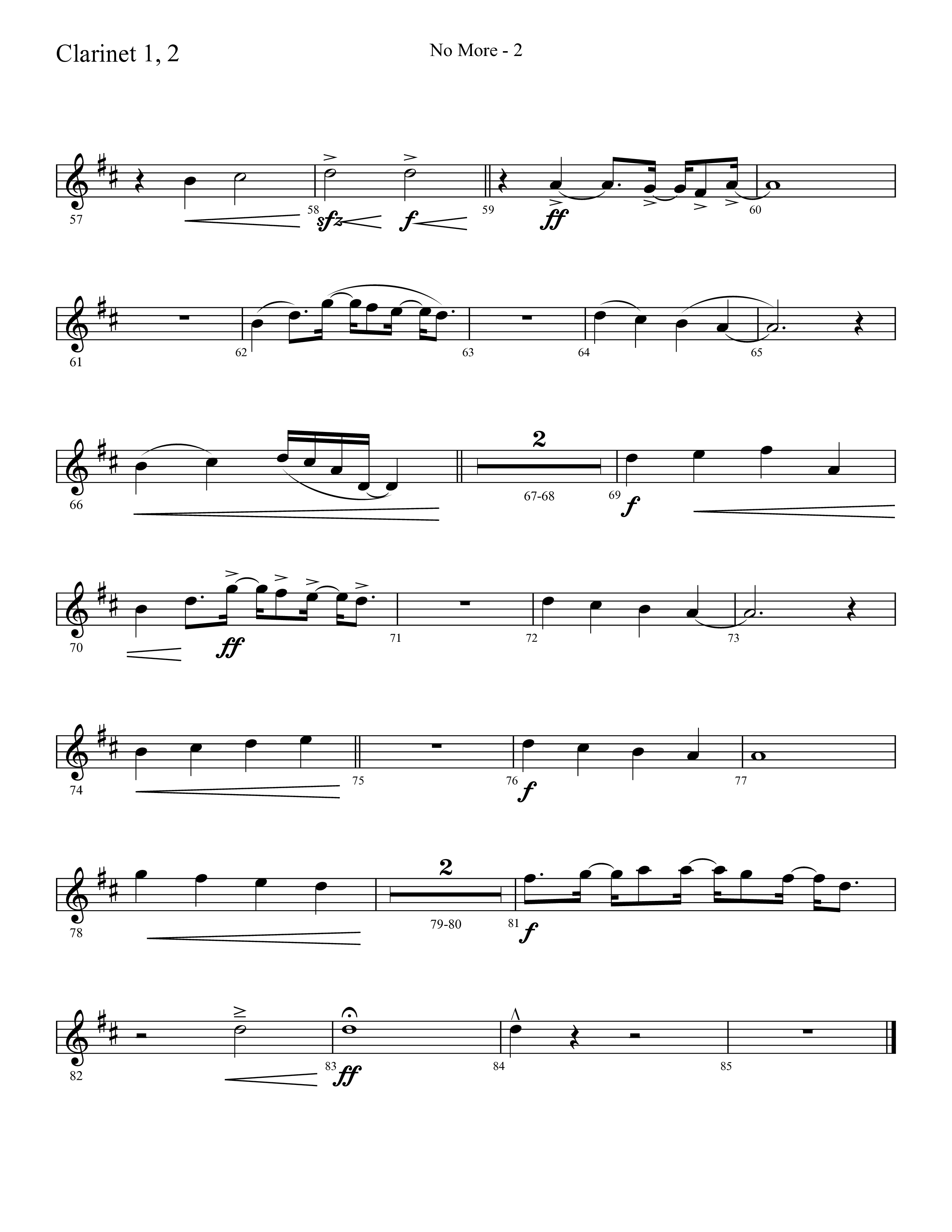 No More (Choral Anthem SATB) Clarinet 1/2 (Lifeway Choral / Arr. Cliff Duren)